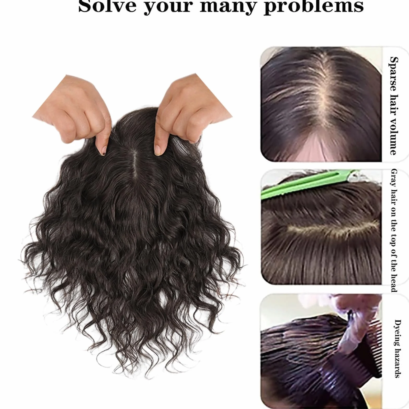Cabello Corto Rizado Adornos for El Cabello for Mujer Tupé De Cabello Humano Cobertura De 360° Piezas De Cabello Superiores Extensión De Cabello Con Clip Con Base De Encaje(Brown,20cm)