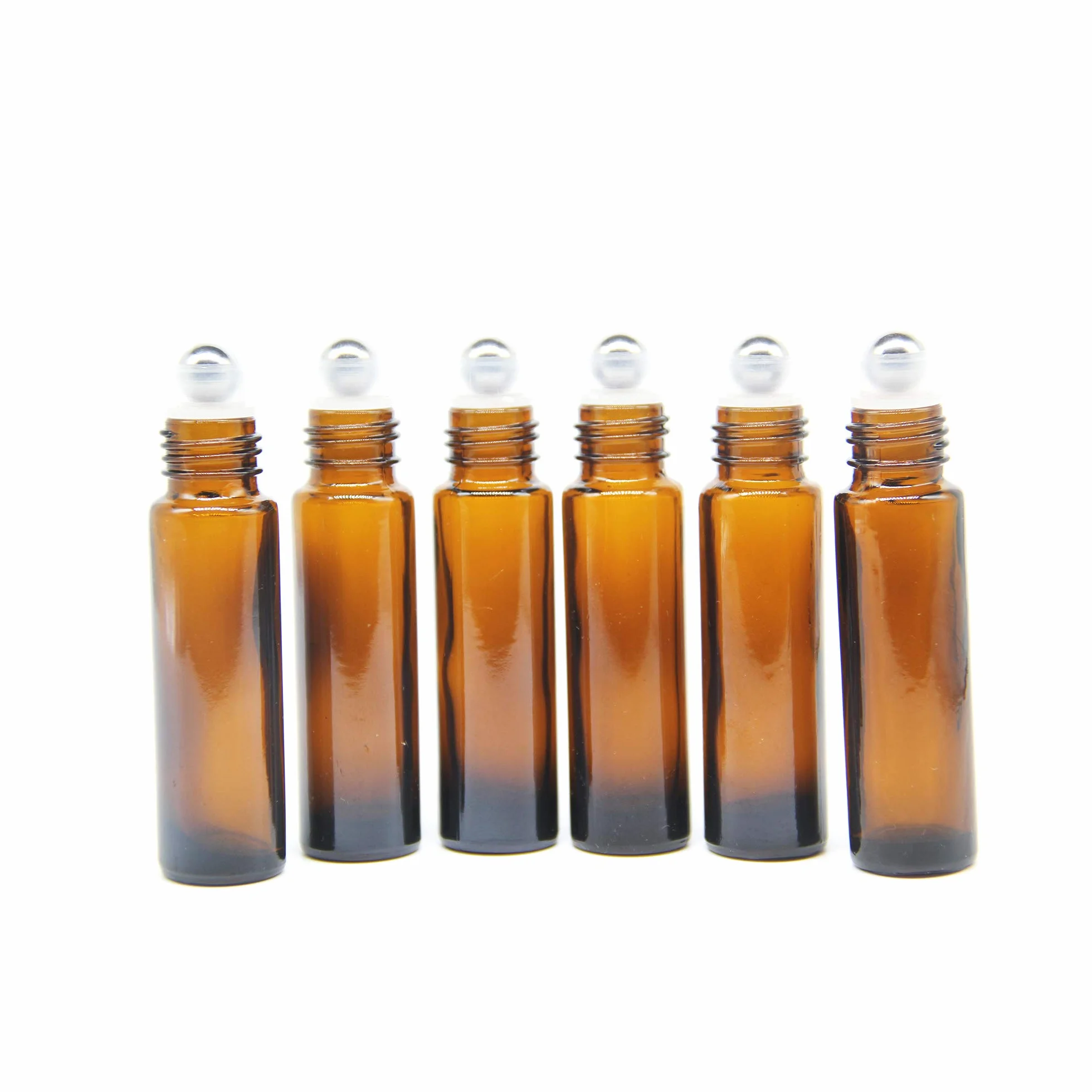 Botellas Roll On Cristal 10ml Marrón con Bola de Acero Inoxidable para Aceites Esenciales – 6 Pcs