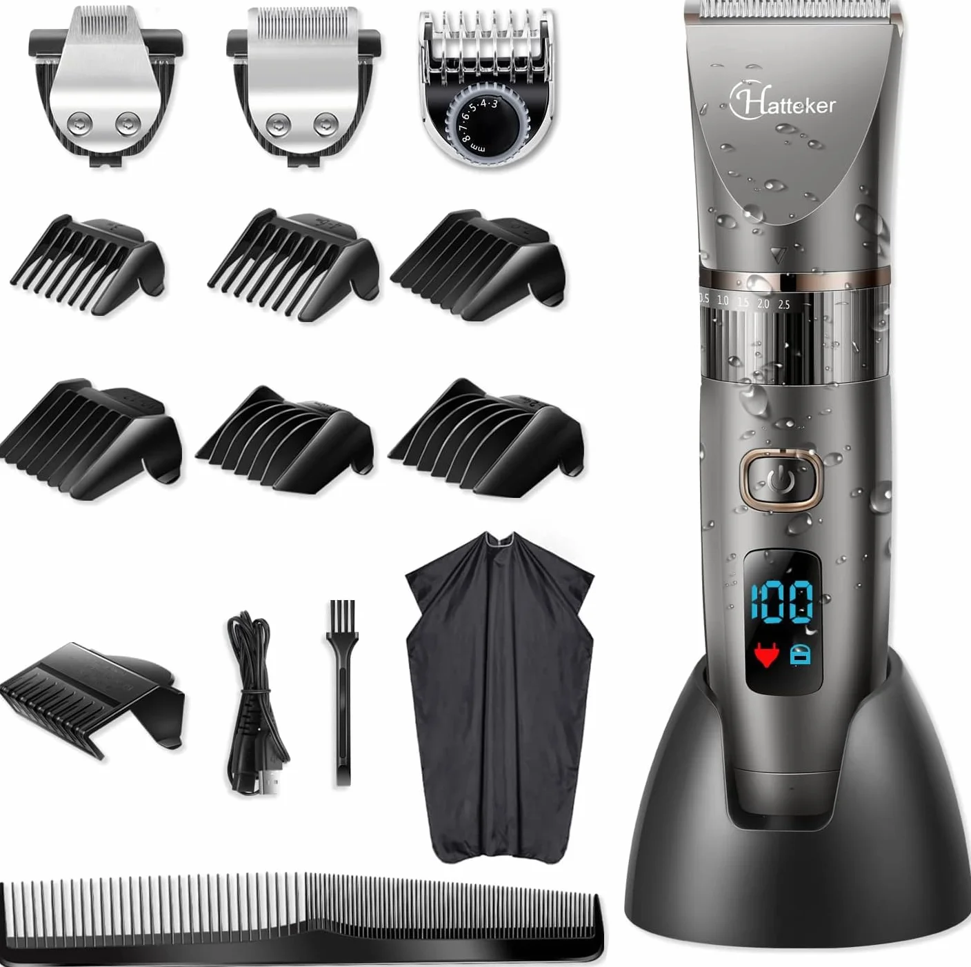 Hatteker Cortapelos Hombre Maquina Cortar Pelo Cortadora Barbero Electric Recortador Barba Waterproof
