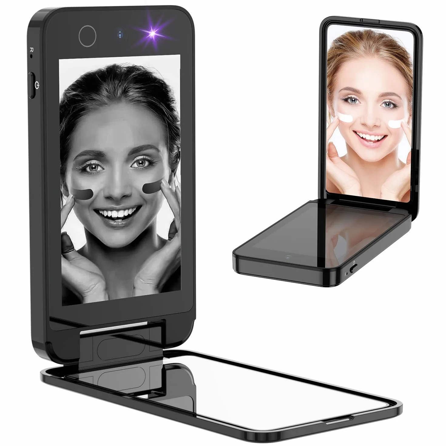 Espejo UV compacto de doble cara 10.16 cm para protector solar y maquillaje de viaje (negro oscuro)