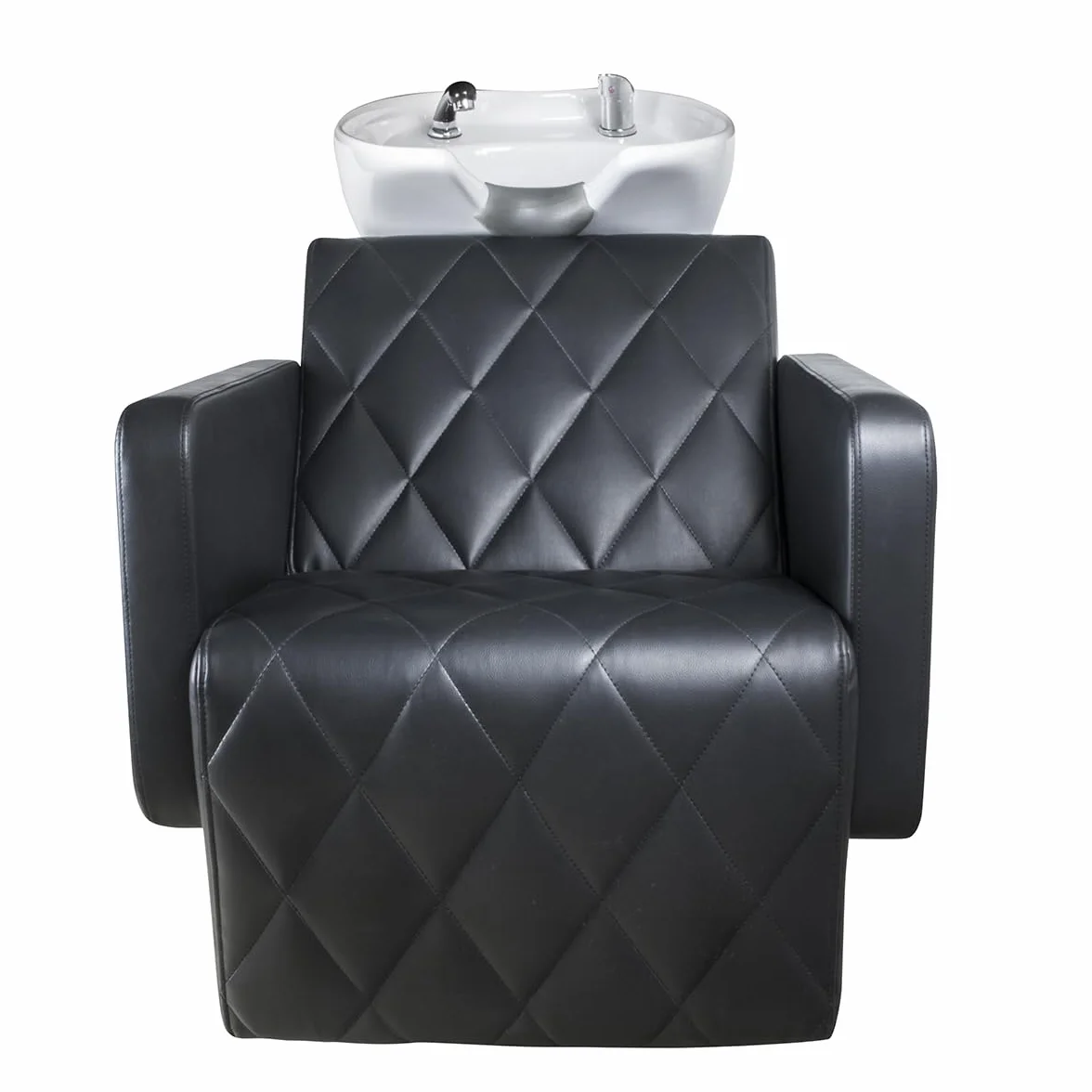 Lavacabezas de Peluquería Profesional Cubo Negro Asiento Ergonómico Acolchado Cuba Basculante Cerámica Estructura Robusta