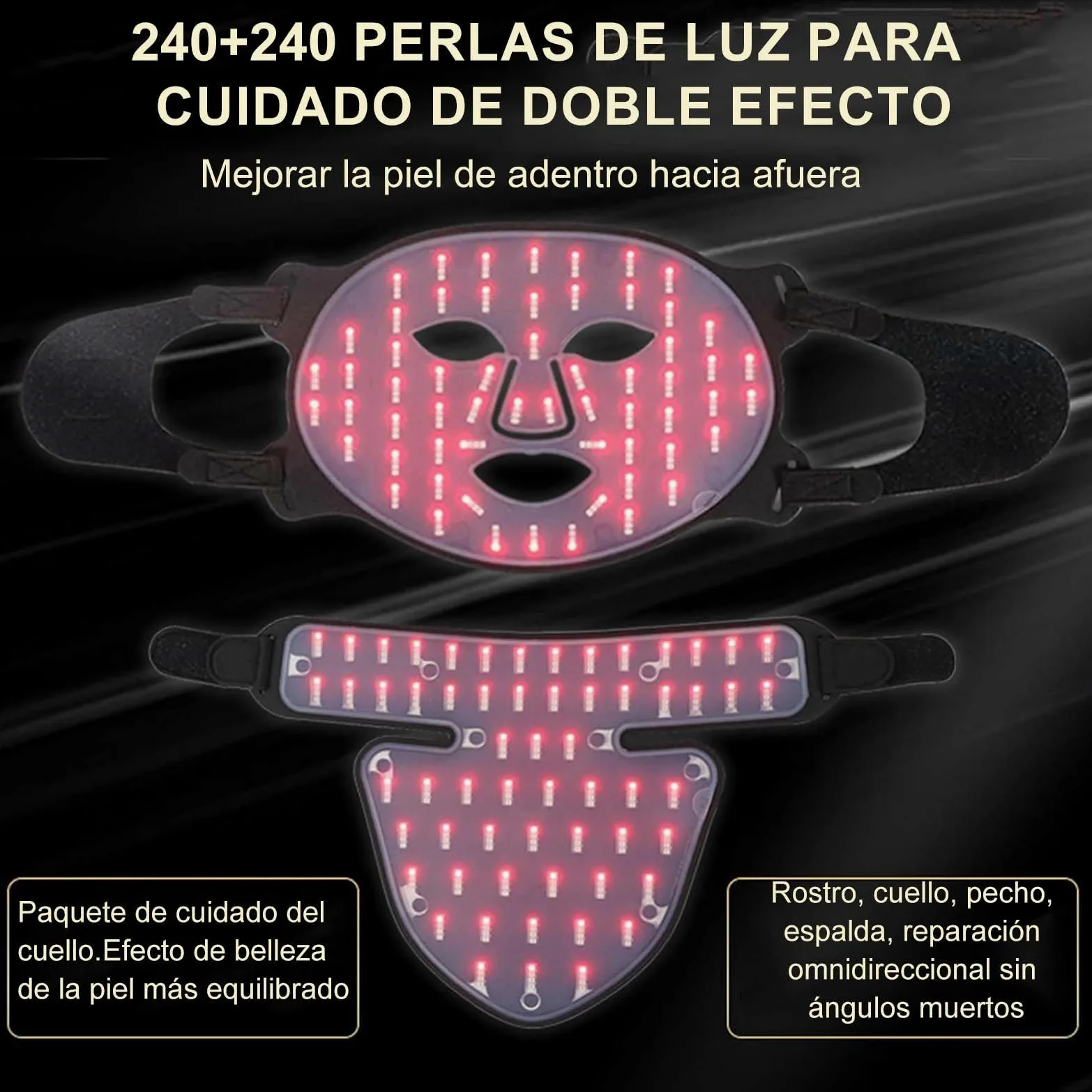 Máscara facial de rejuvenecimiento de fotones para fototerapia, instrumento infrarrojo cercano, espectro LED, máscara facial para el cuello, belleza, hogar, conveniente, suaviza las arrugas finas,
