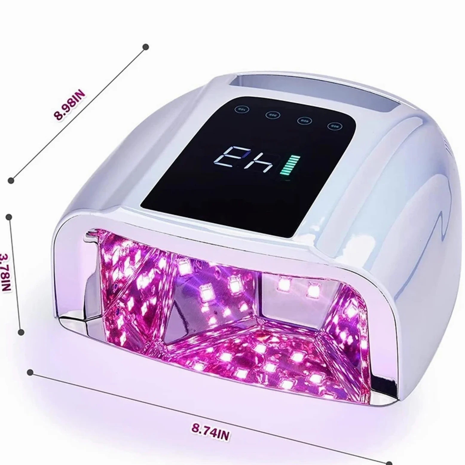 Lámpara LED para uñas, Lámpara de uñas con espejo 96 W y almohadilla metálica, secador manicura inalámbrico, luz UV for, lámpara LED recargable(Purple)