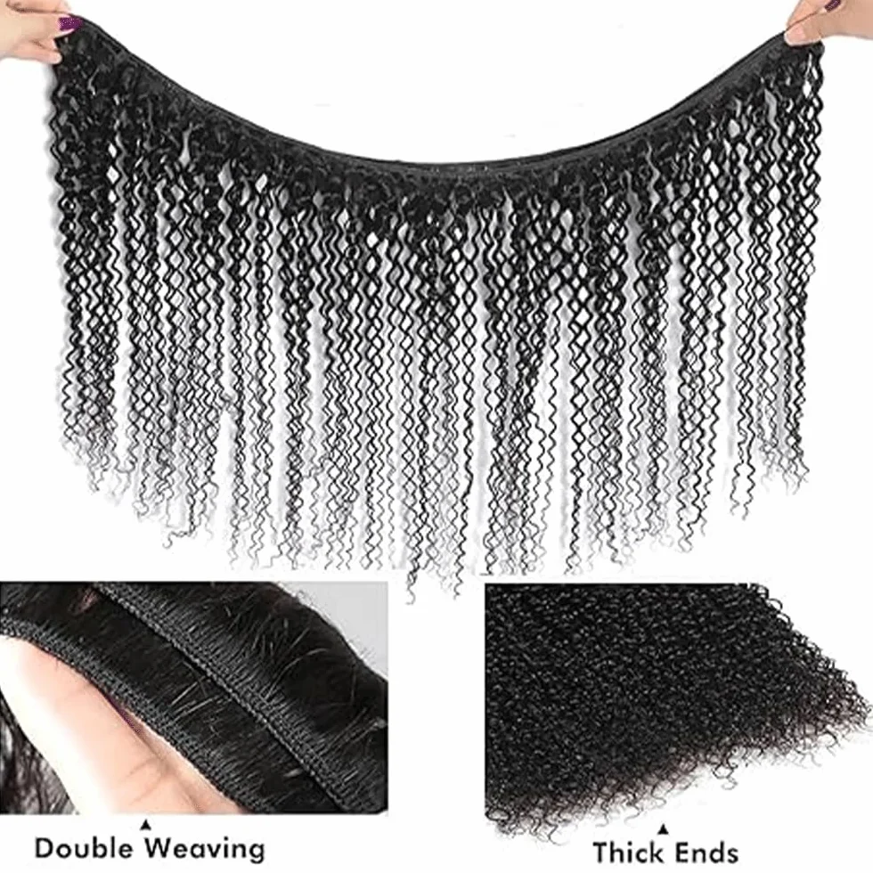 Peluca rizada rizada para mujer, extensiones de cabello humano brasileño sin procesar, extensiones de cabello humano virgen brasileño, 1B, color negro natural, paquete con una cobertura mínima