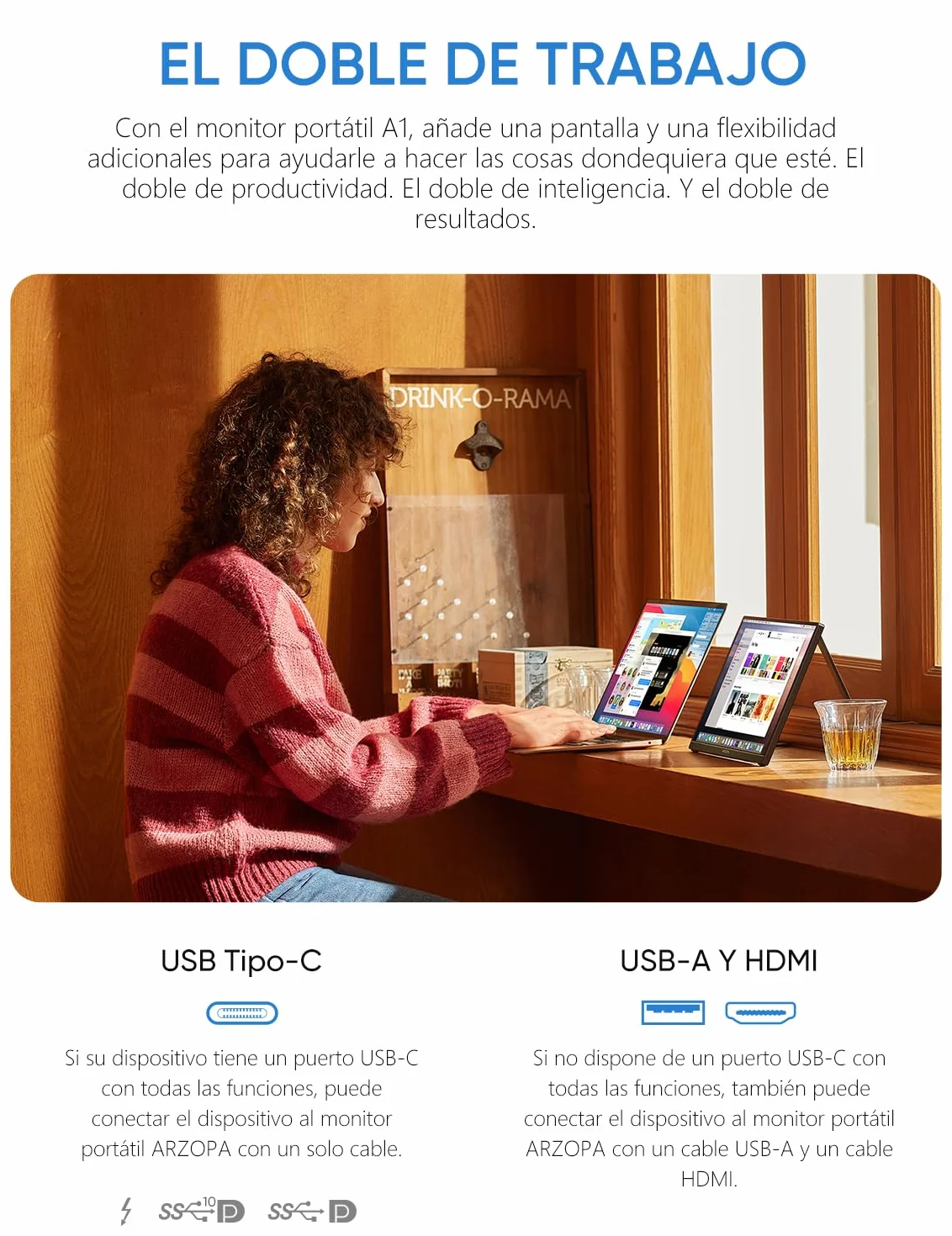 ARZOPA Monitor Portátil IPS FHD 15,6" 1920×1080 con Soporte, Segunda Pantalla Ultradelgada para Portátil/PC/Mac/PS3/4/5/Xbox - A1