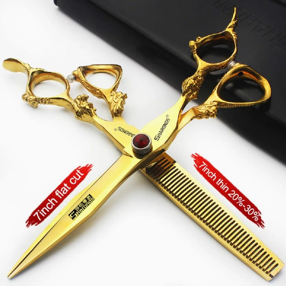 Tijeras de corte de pelo profesionales 7/7.5/8 pulgadas (7 pulgadas 3pcs) | tijeras de corte de pelo doradas,tijeras de dragón de oro