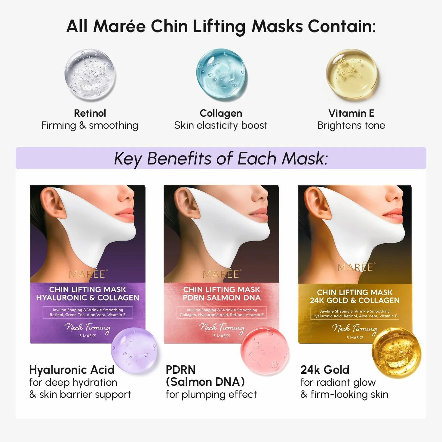 Máscara de elevación facial con oro 24K, colágeno, retinol y ácido hialurónico para mujer
