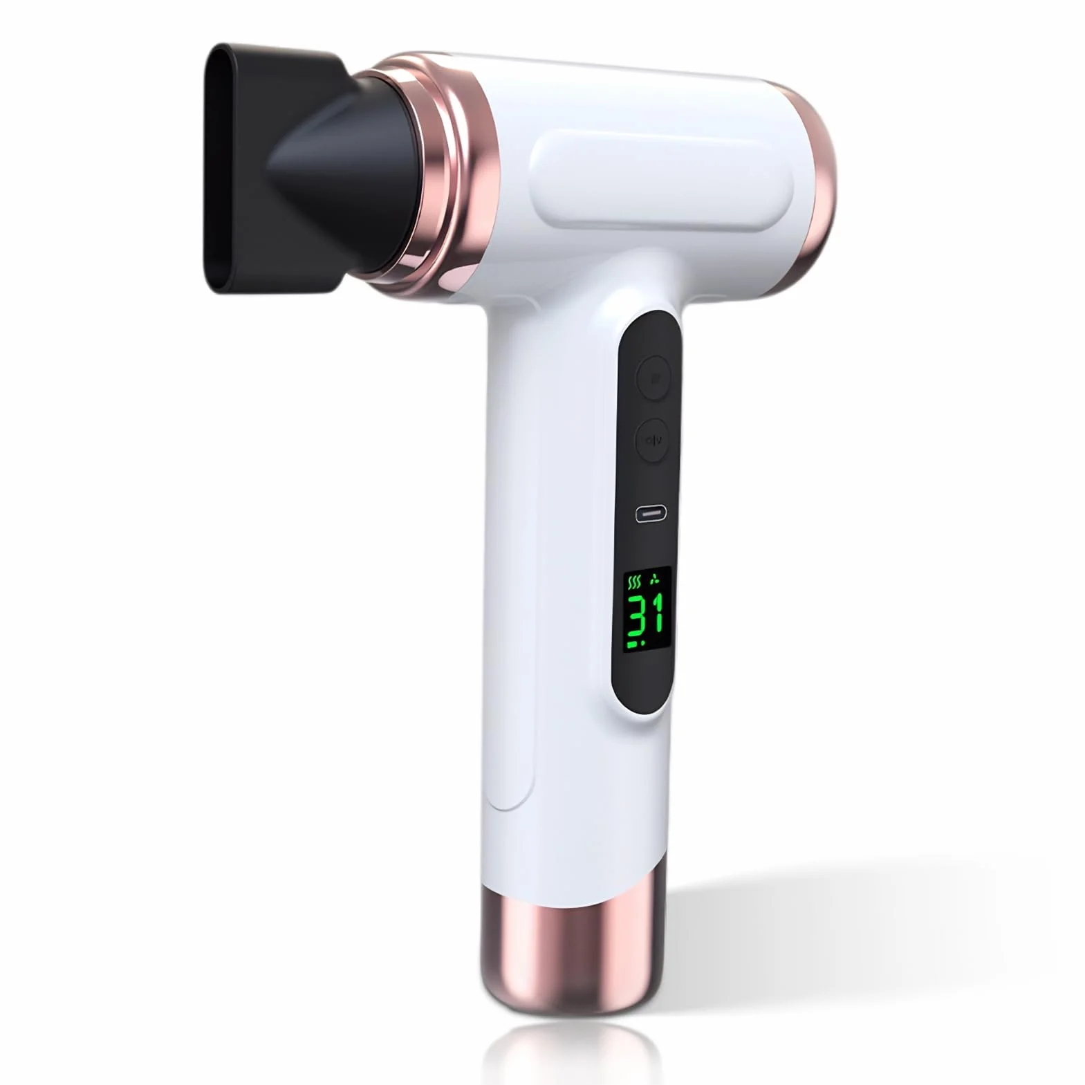 Secador de pelo inalámbrico, 15000 mAh, recargable con carga USB, batería de viento frío y caliente, secador de pelo para viajes, camping (blanco)