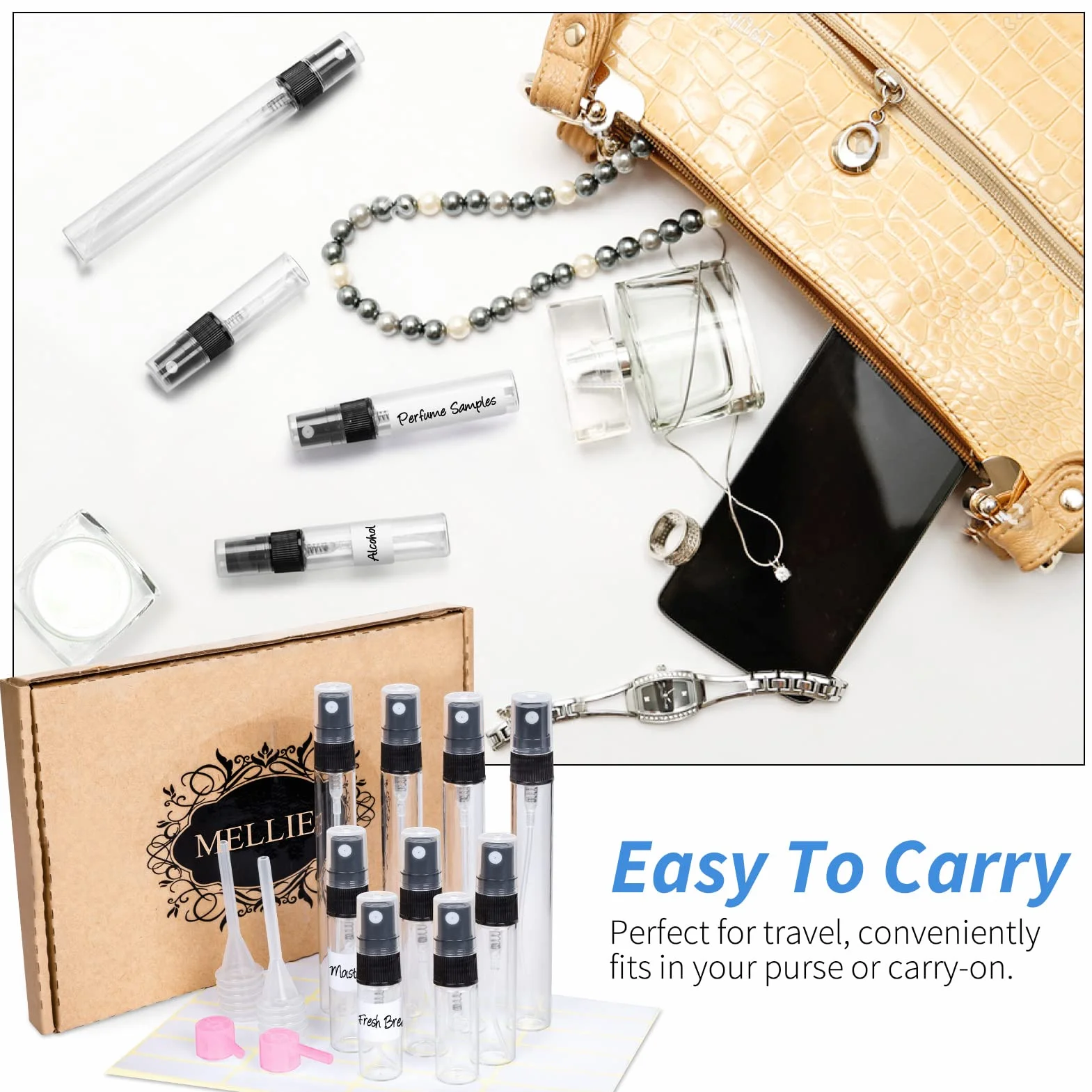 MELLIEX 15 Piezas Atomizador Vidrio Mini Pulverizador Perfume Recargable 3ml 5ml 10ml Negro