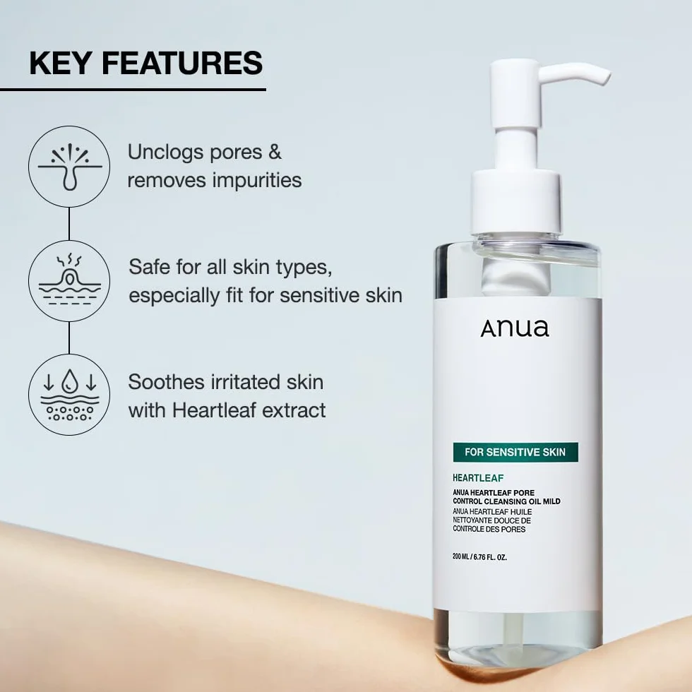 Anua Heartleaf Aceite Limpiador de Poros, Limpiador Facial Suave para Piel Sensible, 200ml