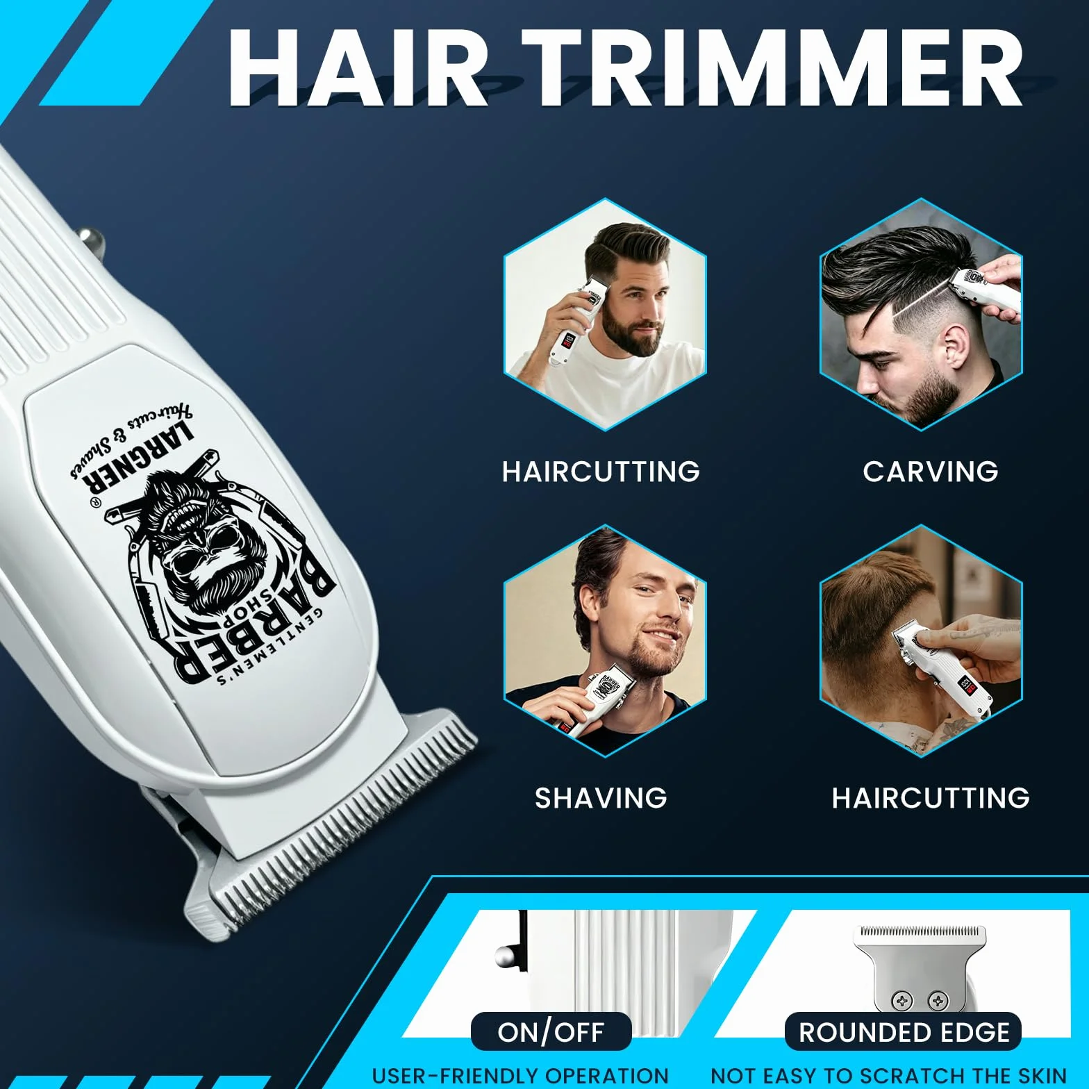 Cortapelos profesional inalámbrico recargable hombre, recortadora barba afeitadora eléctrica LCD 8 peines guía kit