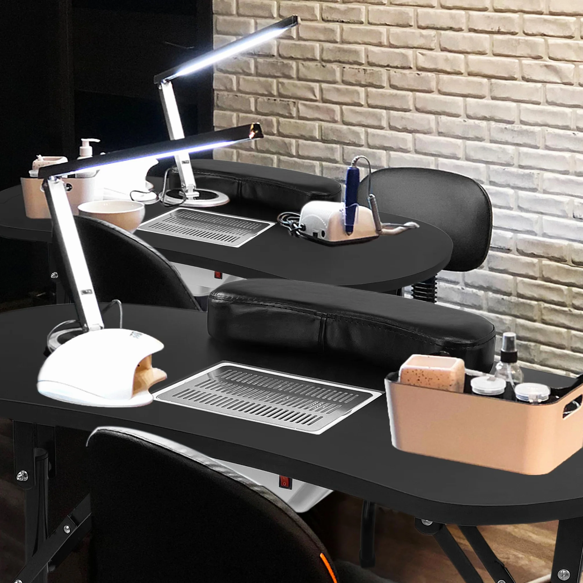 UISEBRT Mesa de manicura plegable con aspiración Mesa de uñas portátil Mesa de manicura portátil con ruedas Mesa de manicura móvil, color negro