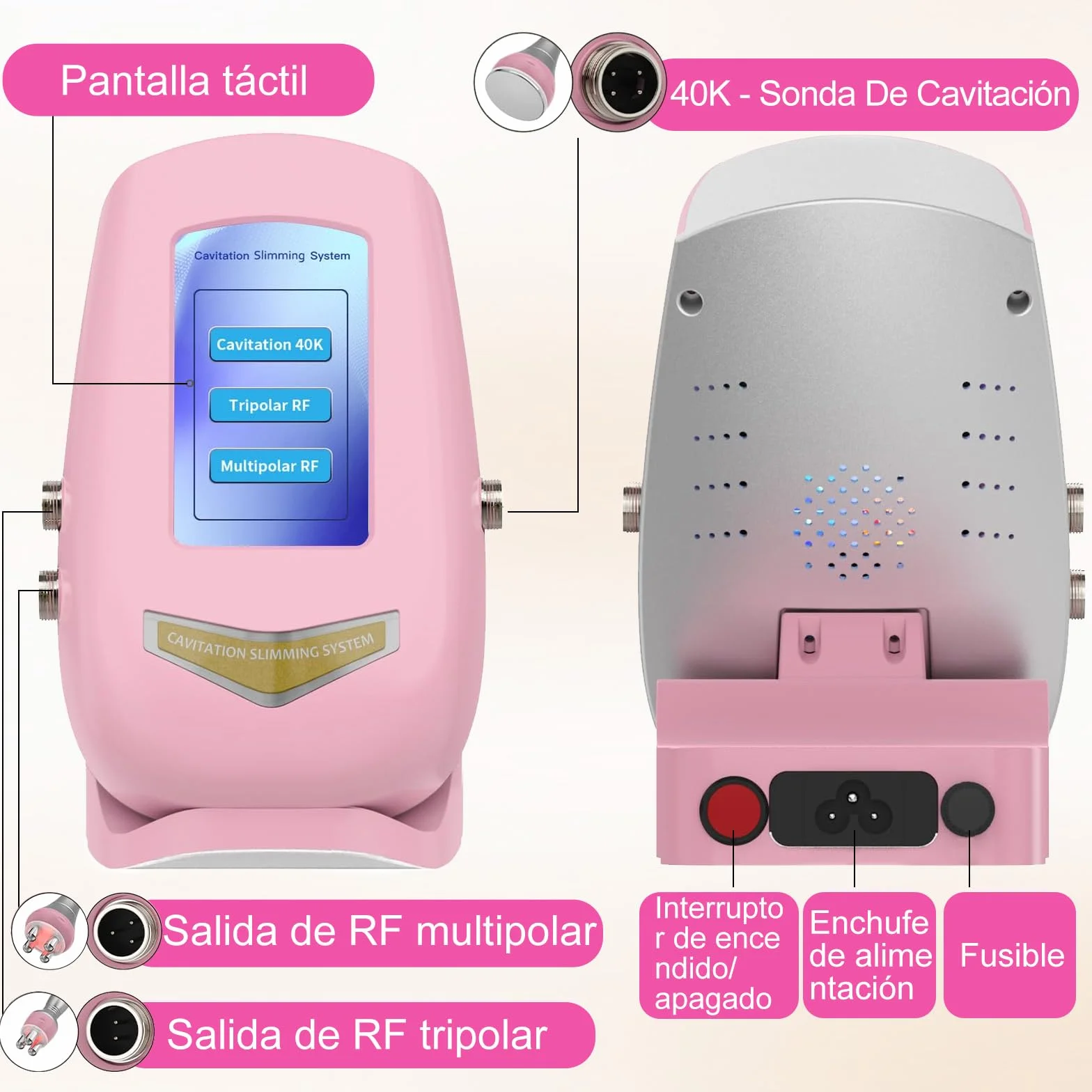 Máquina de Radiofrecuencia Facial y Corporal 3 en 1 40K Anticelulitico Vacumterapia