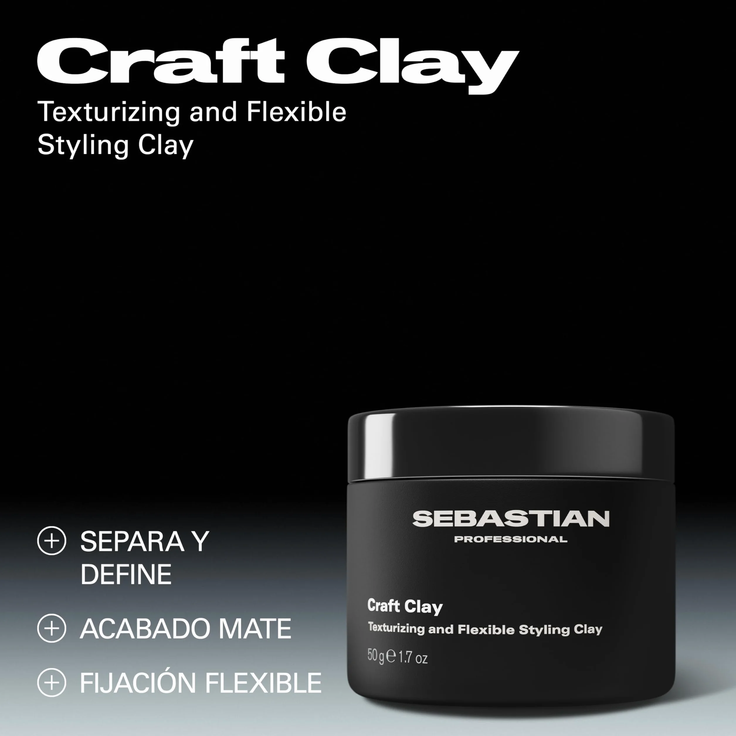 Sebastian Professional Craft Clay Arcilla Mate Texturizador Definidor Cabello Look Natural Fijación Textura Flexible 50g