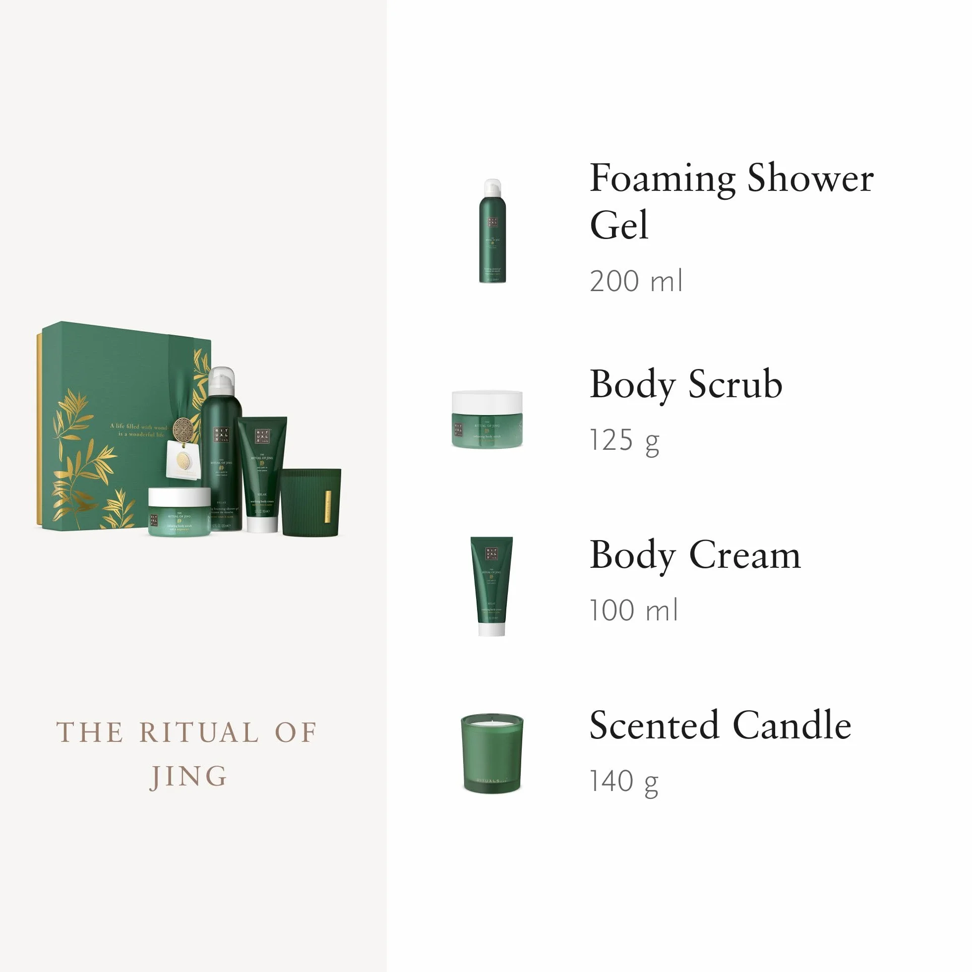 RITUALS Caja de regalo The Ritual of Jing, Medium - Set de baño con productos para el cuidado de la piel y para el hogar con flor de loto sagrado y jujube - Propiedades relajantes y calmantes