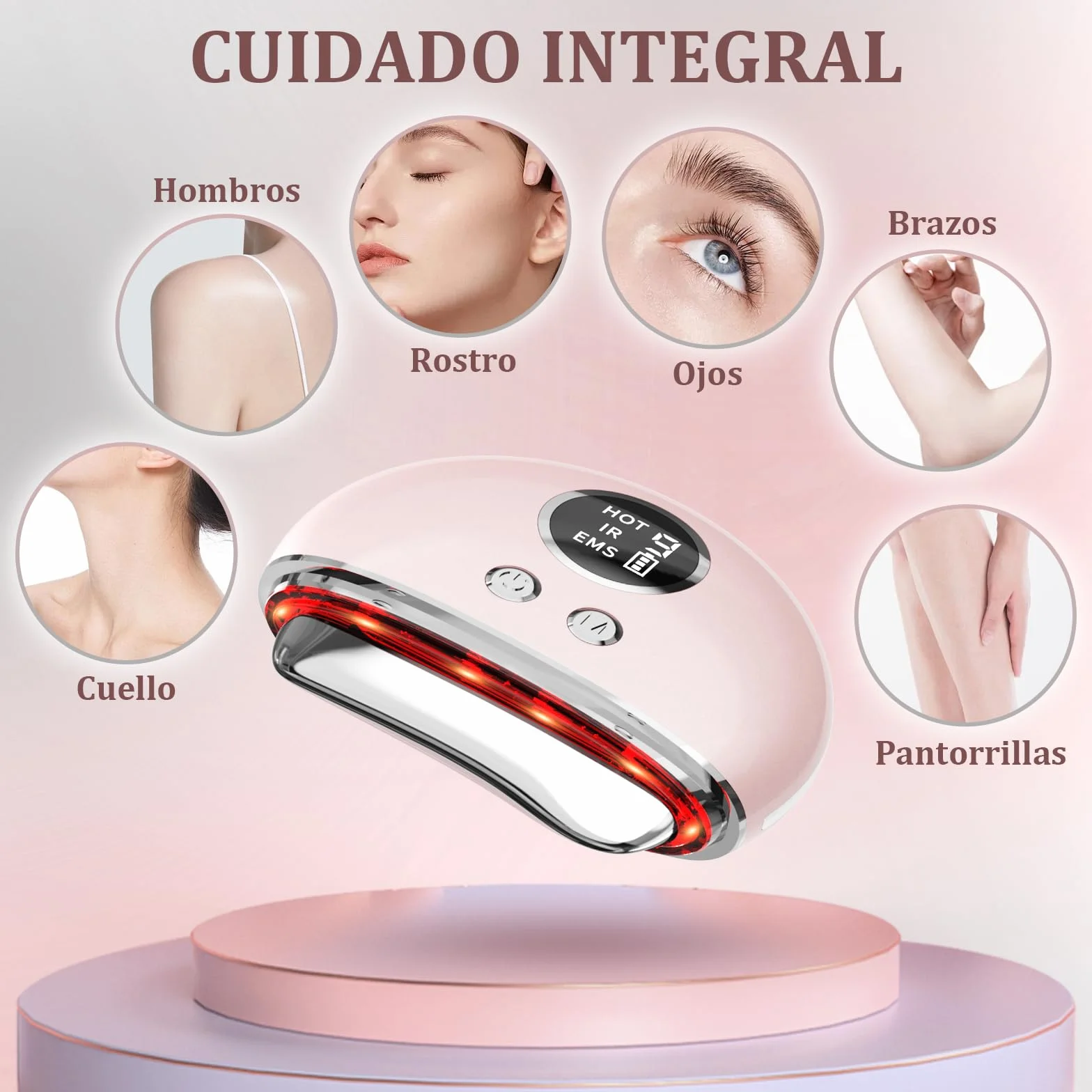 Masajeador Facial Antiarrugas Electrico 4 Modos 3 LED 45℃ EMS Lifting 9 Niveles Vibración Reductor de Papada
