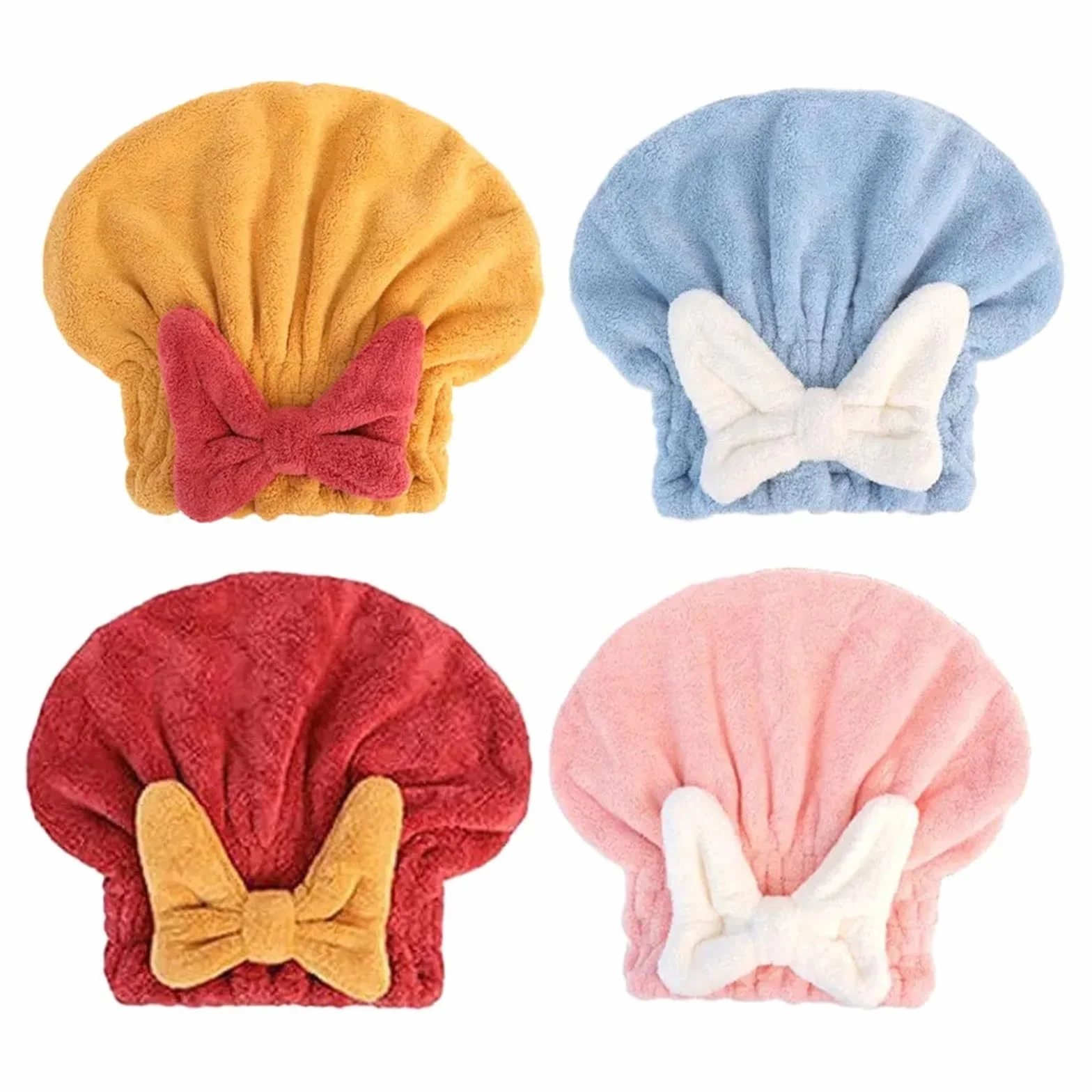 toallas, Gorro for secar el cabello, turbante, toalla, gorro de ducha con lazo, terciopelo coral, multicolor(Mix-4pc,4PCS)