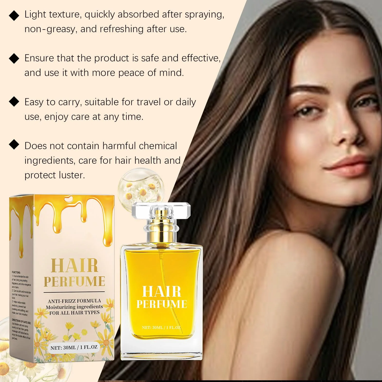 Perfume para el cabello con feromonas para mujeres, aceite esencial spray seco, frescura instantánea sin grasa (2 unidades)