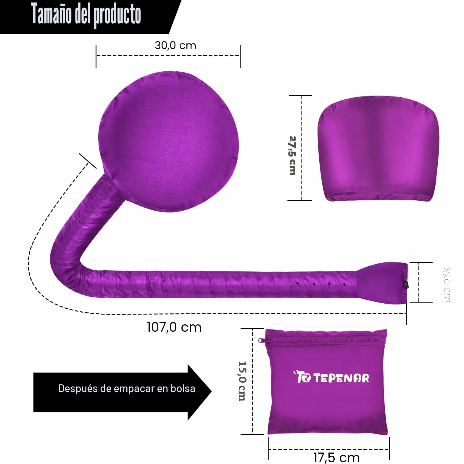 TEPENAR Gorro Secador de Mano Ajustable Suave Secado Rápido para Cabello Rizado Natural Morado