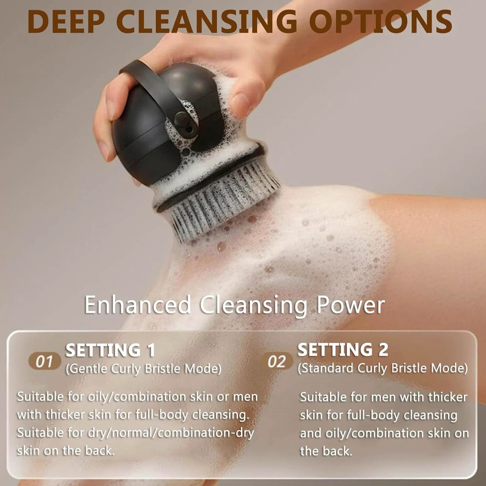 Cepillo Eléctrico para La Espalda para La Ducha, Cepillo Exfoliante De Pared/Mano, Ajuste De 2 Velocidades, con 2 Cabezales Reemplazables, Resistente Al Agua Ipx8, para El Baño Y La Limpieza