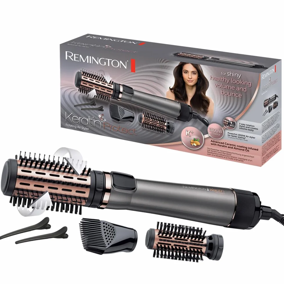 Remington Cepillo de Aire Voluminizador Giratorio Keratin Protect AS8811, 1000 W, Cerámica, 2 Temp/Velocidades, Gris