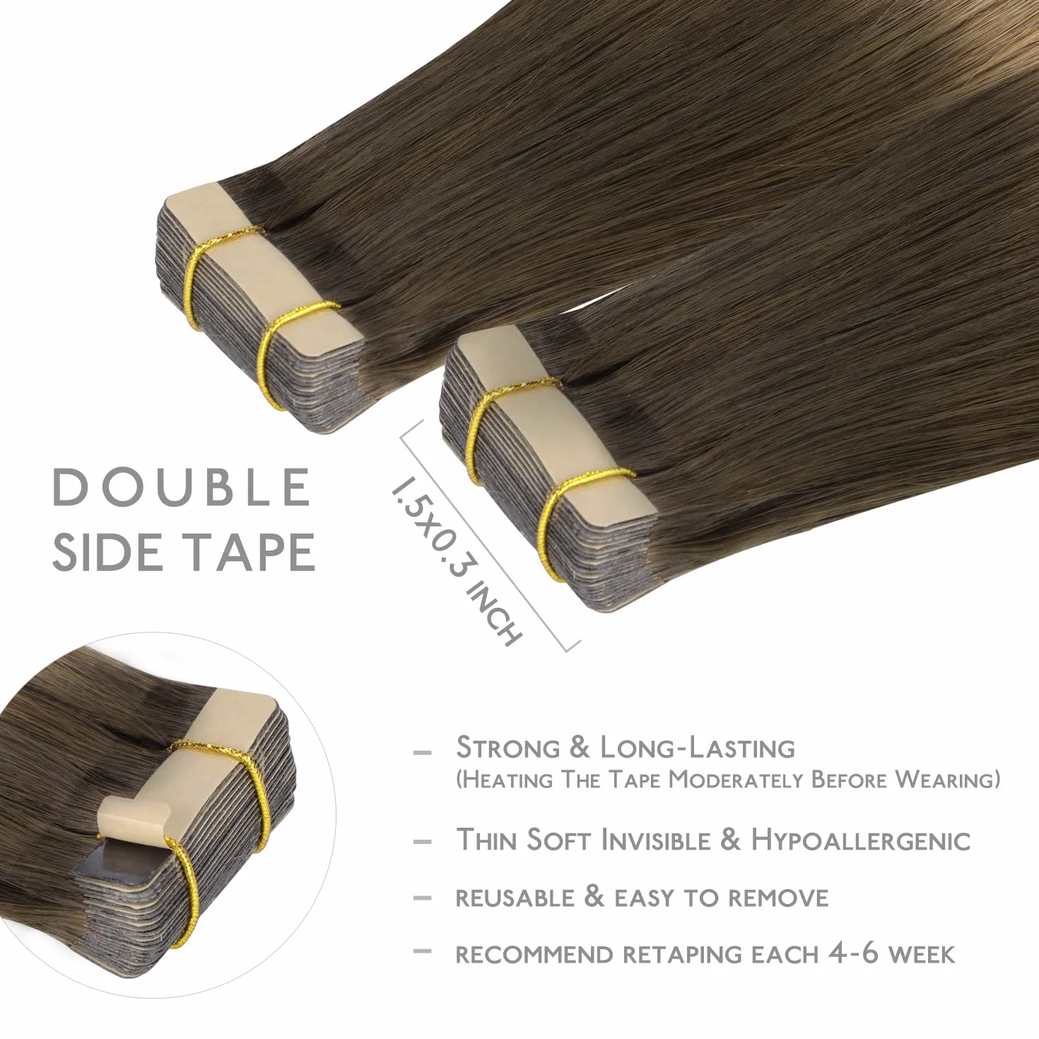 WENNALIFE Extensiones de Pelo Natural Remy Humano 40cm 50g 20 Piezas Ombré Walnuss Braun Ash Braun Bleach Blonde