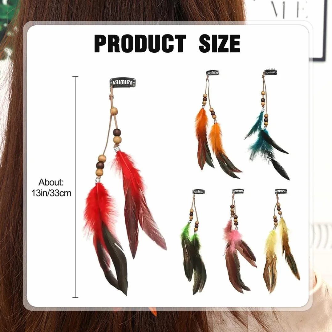 Clips de Pelo Pluma Boho con Plumas Pavo Real, Extensiones Cabello Hippie, Tocado Bohemio para Mujeres y Niñas