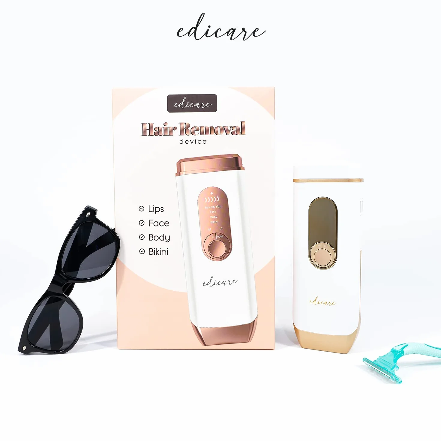 Edicare Depiladora Laser IPL Luz Pulsada, 4 Modos 5 Intensidades, Mujer Hombre Cuerpo
