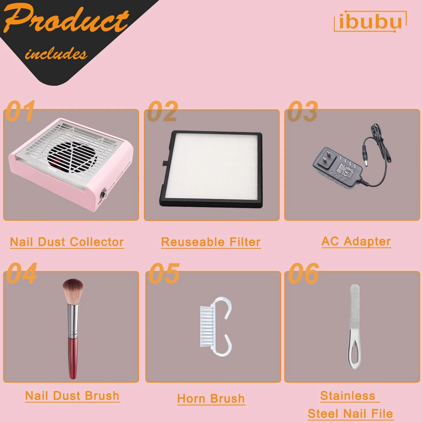 ibubu Máquina colectora de polvo de uñas, aspiradora eléctrica de succión fuerte para uñas, extractor de polvo de salón de uñas, extractor de polvo de uñas acrílicas, ventilador de aspiradora con