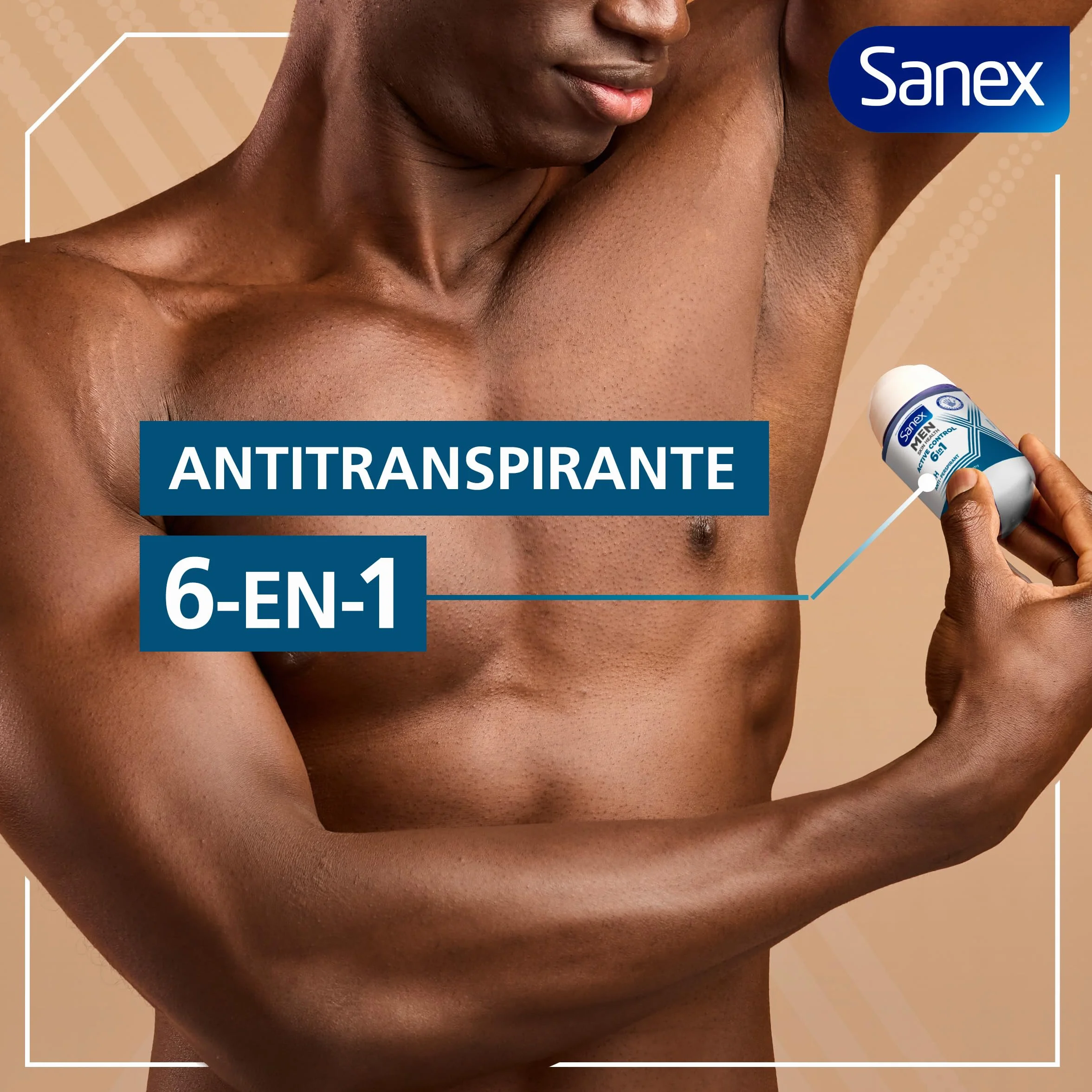 Sanex Men Active Control Desodorante Roll-On para Hombre, Pack 6 x 50 ml, Antitranspirante 48H