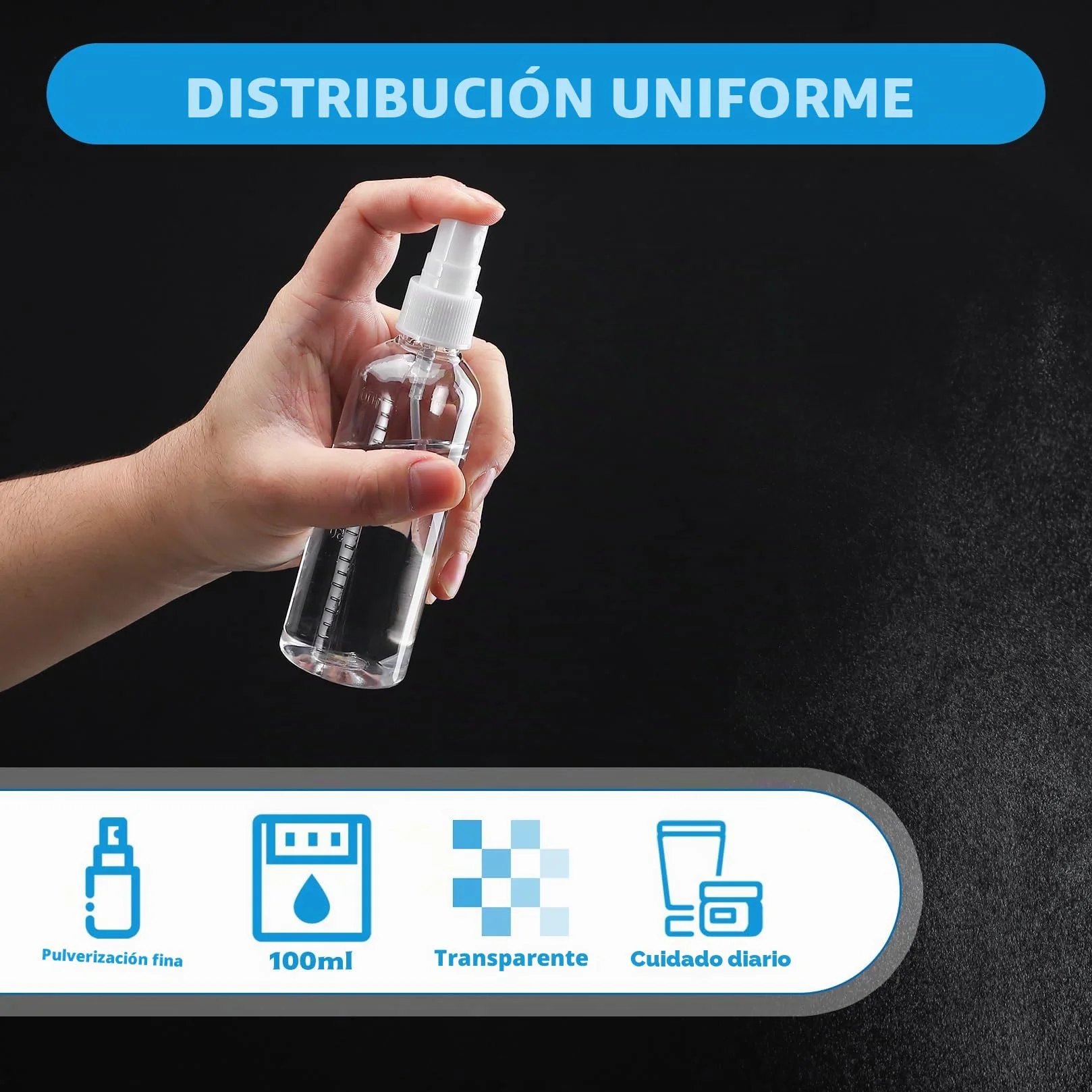 Botellas de Spray Pequeñas 100 ml Vacías para Agua, Cosméticos y Viaje (Transparente/Marrón)