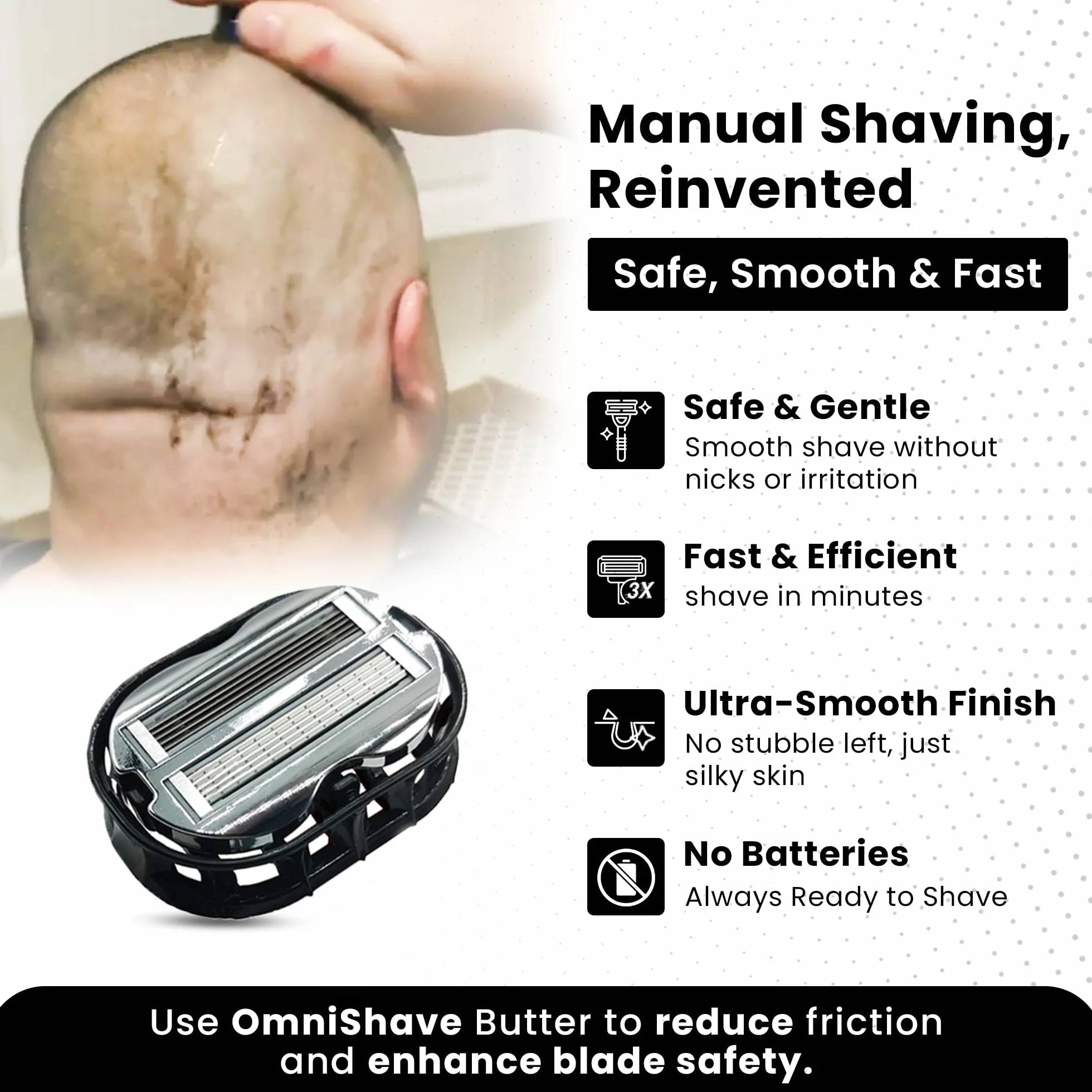 OmniShaver Maquinilla de afeitar para cabeza calva, cortador de pelo, auto limpia