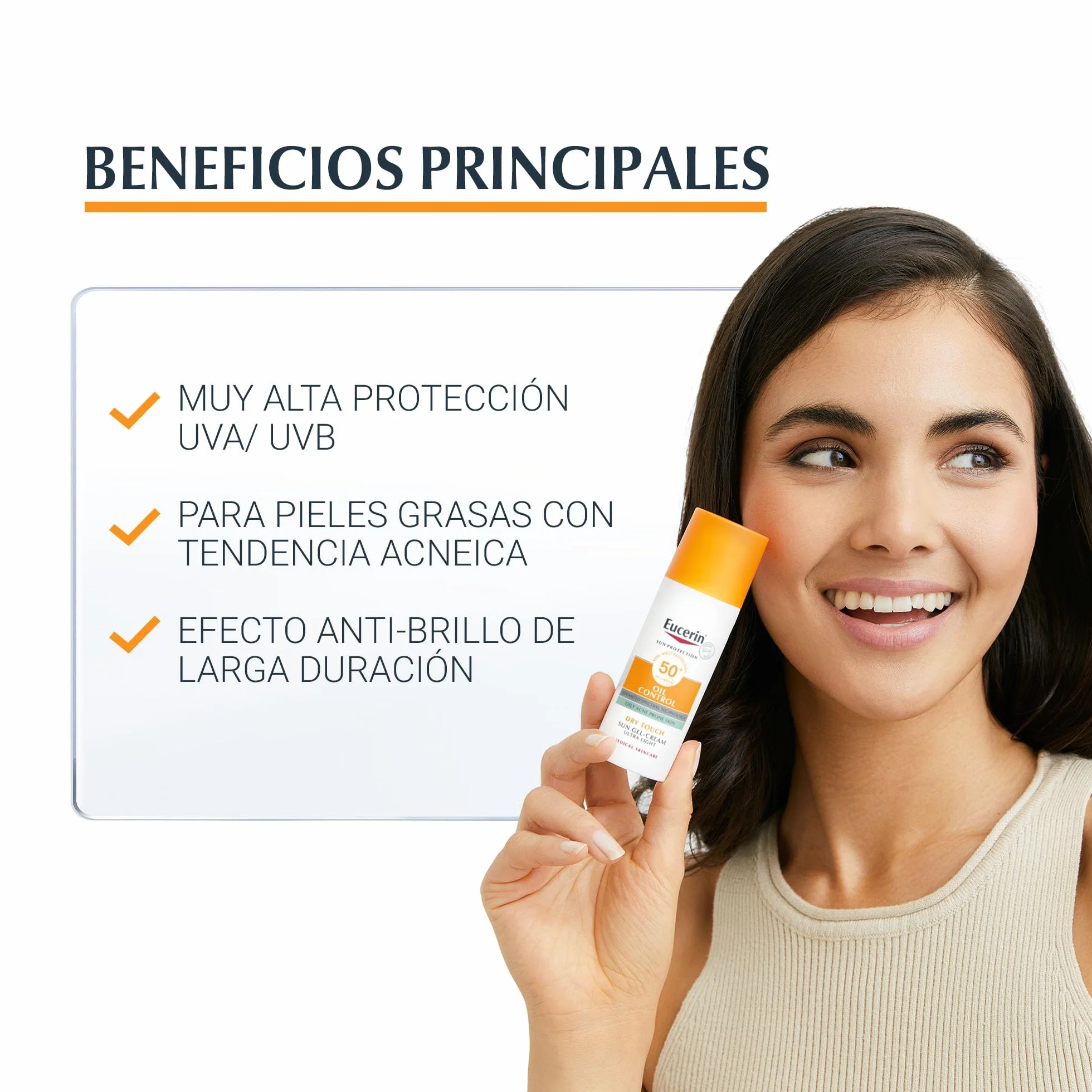 Eucerin Sun Gel Crema Oil Control Dry Touch FPS 50+ 50 ml protección solar facial UVA/UVB para piel grasa