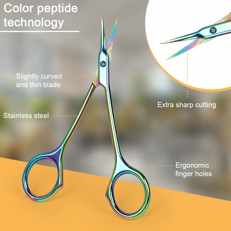 Beugo Tijeras Profesionales para Uñas, Inoxidable Curvas para Cutículas, B-Color Titanio