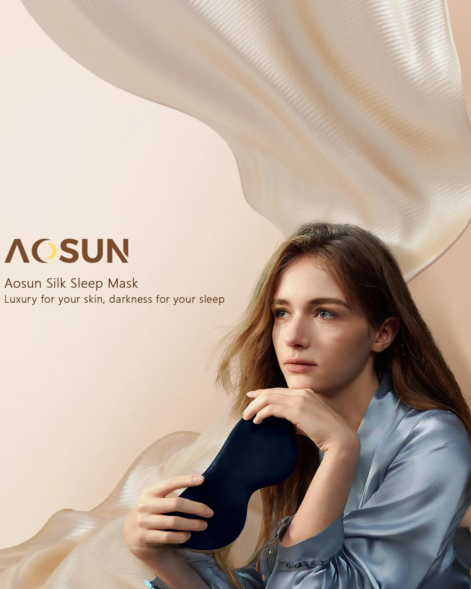 Aosun Antifaz para Dormir, Máscara para Dormir, Ultrasuave, Sin Presión Ocular, Correa Ajustable, Bloquea Luz, Azul Marino