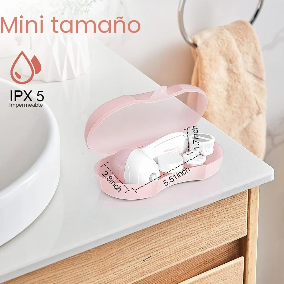 TOUCHBeauty Limpiador Facial Eléctrico 360° Giratorio con 3 Cabezas, 2 Velocidades, Rosa Ópalo