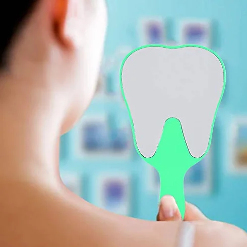 YUYTE Espejo de Mano para Clínica Dentista, Espejos con Mango Plástico, 4 Colores (Verde)