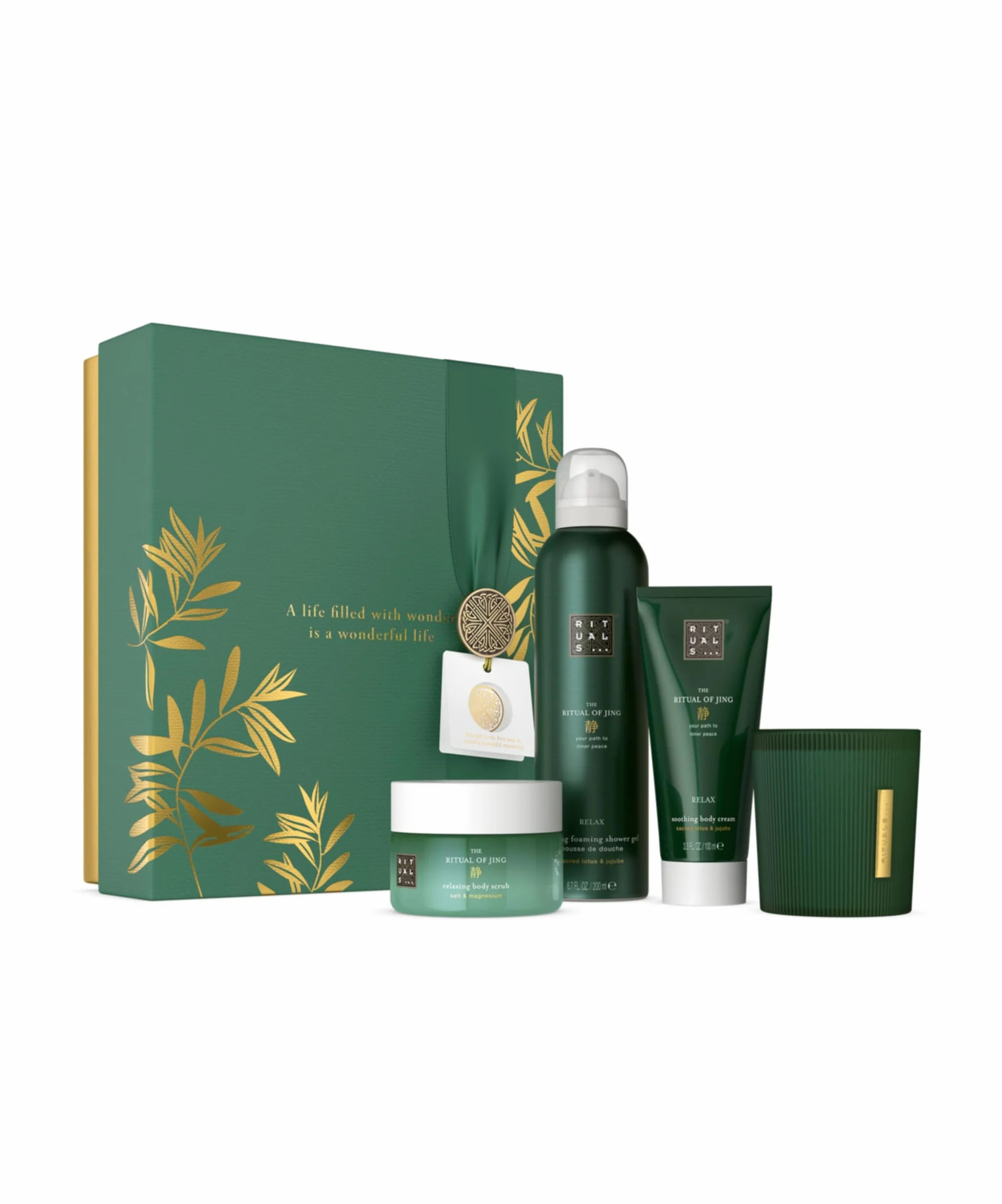 RITUALS Caja de regalo The Ritual of Jing, Medium - Set de baño con productos para el cuidado de la piel y para el hogar con flor de loto sagrado y jujube - Propiedades relajantes y calmantes