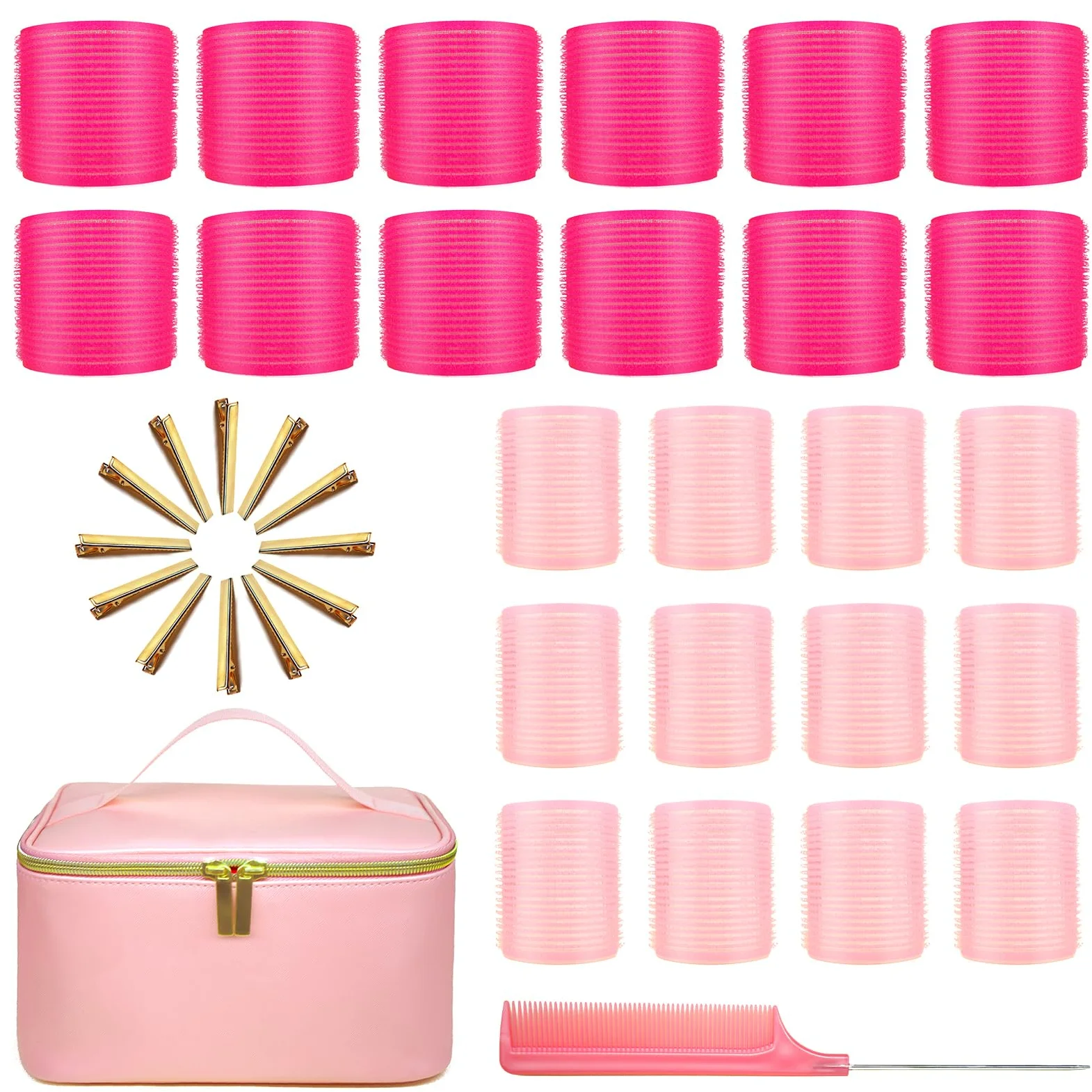 38 rodillos de pelo de tamaño jumbo con bolsa de cosméticos grande gratis, 12 clips, 2 tamaños (12 x jumbo + 12 x grande), 1 peine, rodillos rizadores de pelo ARTIRNANOG para cabello largo, medio,
