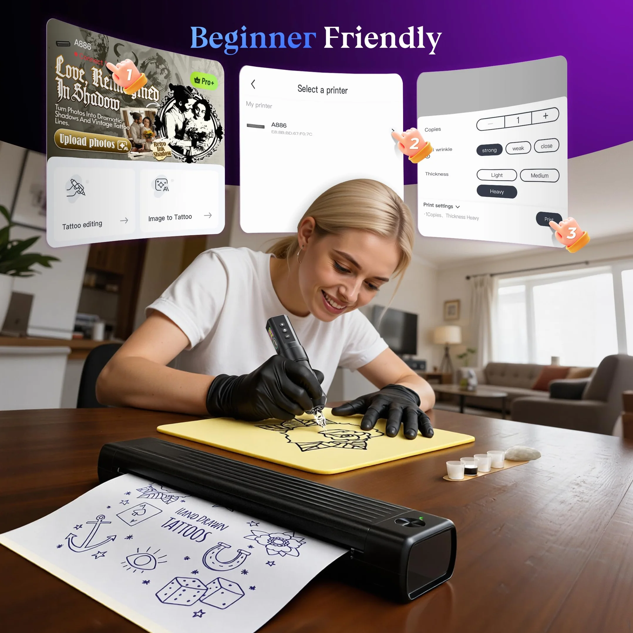 Itari Termocopiadora Tattoo, Impresora Tatuajes con 10 Hojas de Papel de Transferencia, Impresora Termica Tattoo, Prensas de impresión Compatible con Smartphone PC, Negro