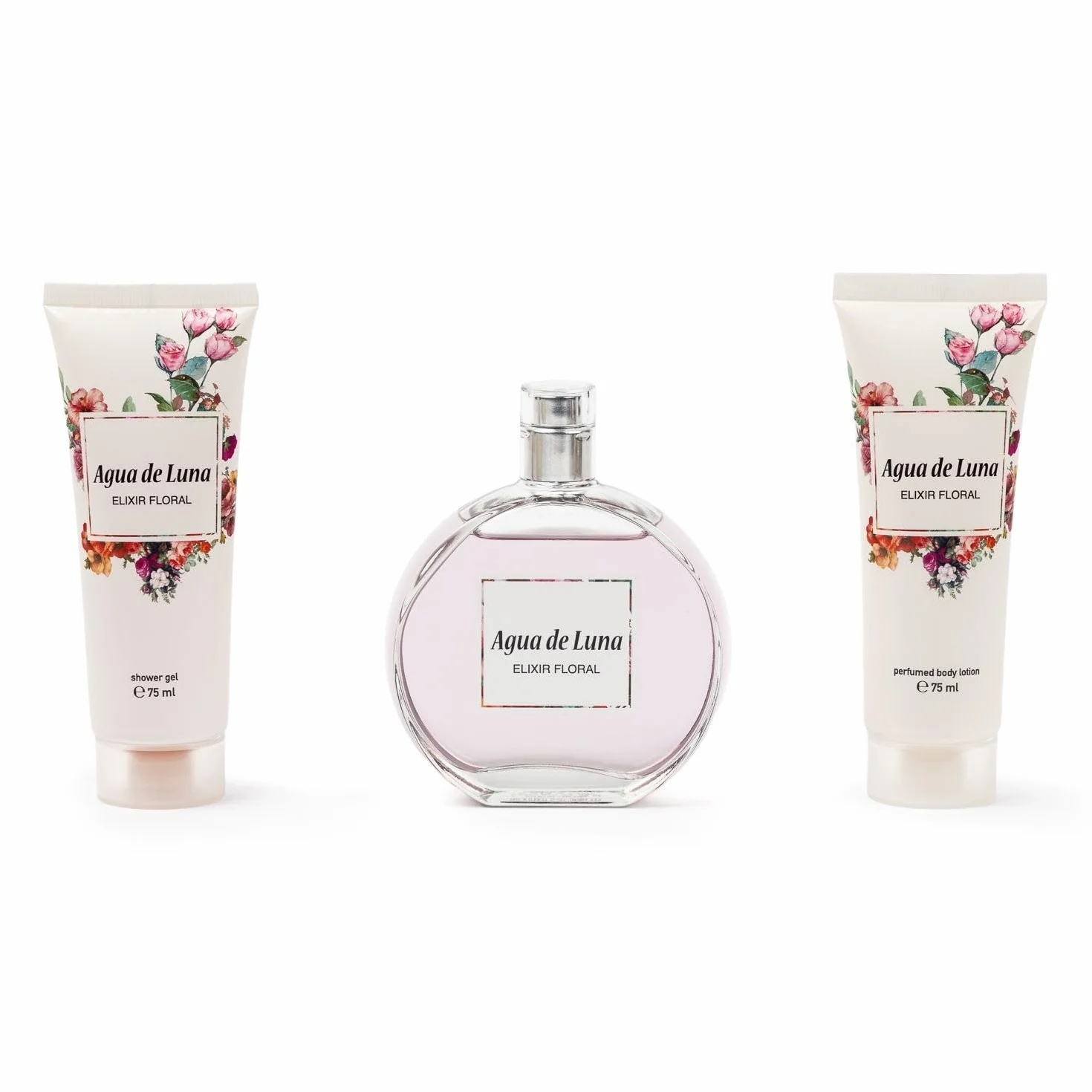 AGUA DE LUNA Elixir Floral Colonia 100 ml Crema Corporal 75 ml Gel de Baño 75 ml Estuche Regalo Mujer Eau de Toilette Femenina Aroma Cítrico Floral Fragancia Fresca Larga Duración