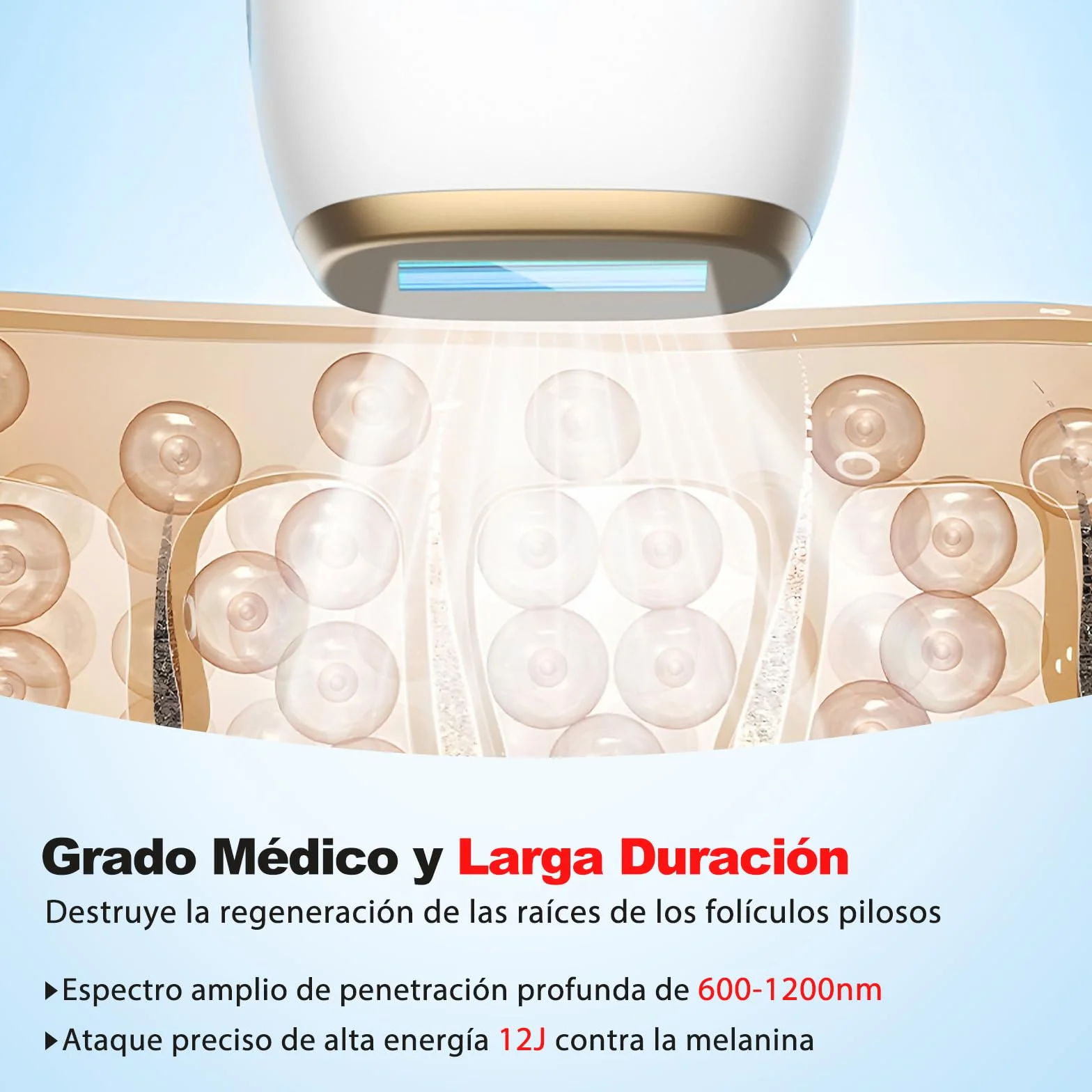 Depiladora Luz Pulsada IPL 1200 nm Refrigeración Zafiro 3 Modos 5 Velocidades Cuerpo y Rostro