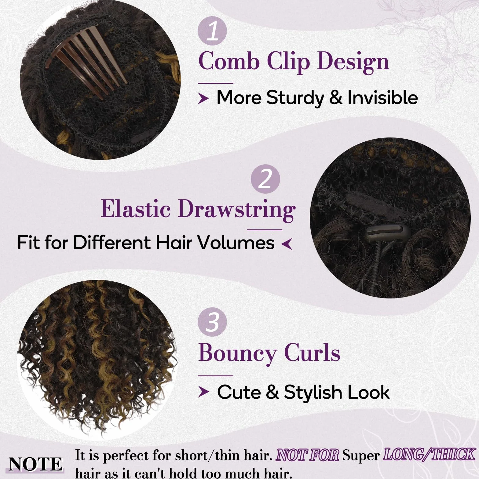 BARSDAR Rizado Cola de Caballo Extensiones 45cm Pure Protein Fibra Clip in Ponytail Negro Marrón