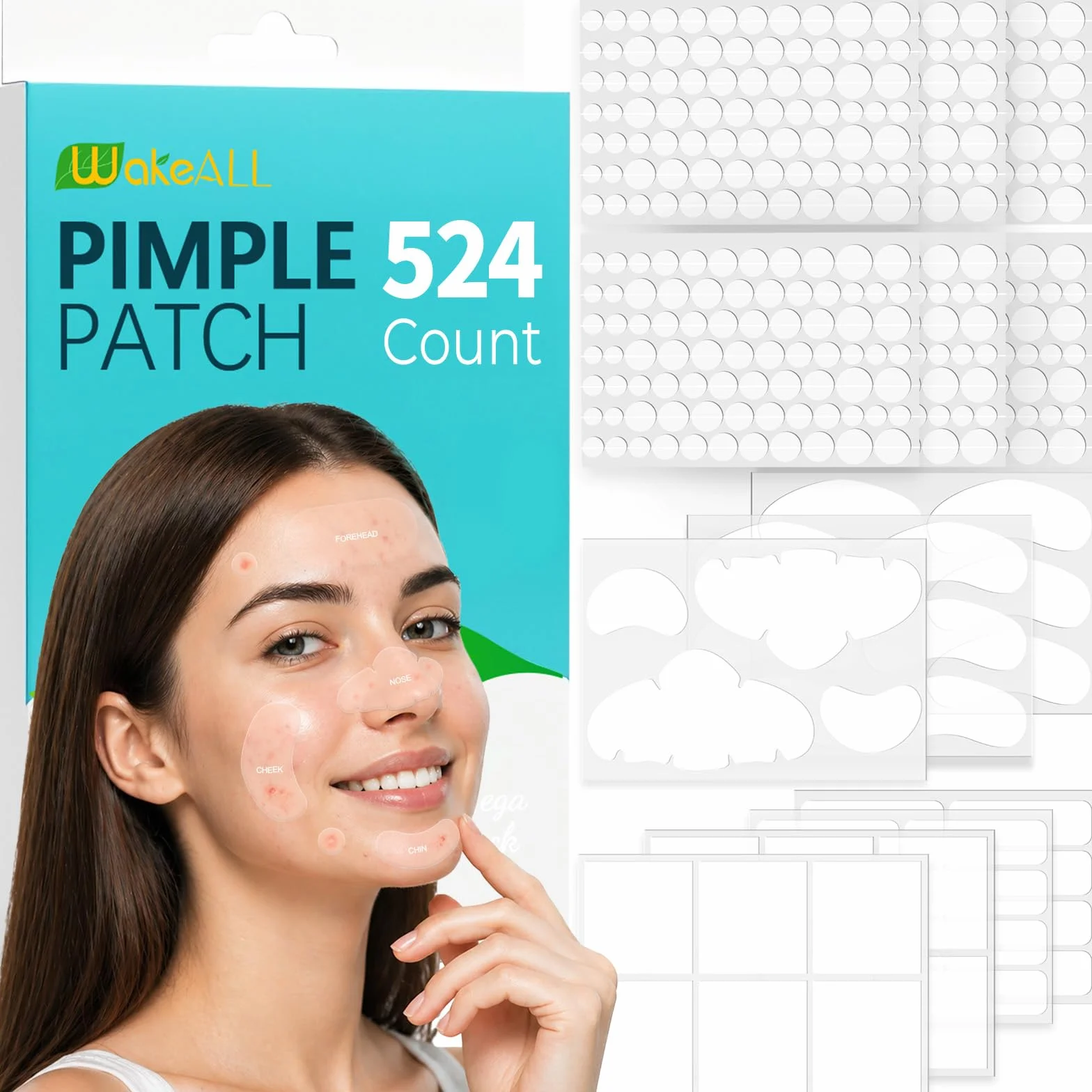 Parches Granos XL 524 unidades, con extracto de árbol de té, adhesivos grandes 5 formas 10 tamaños