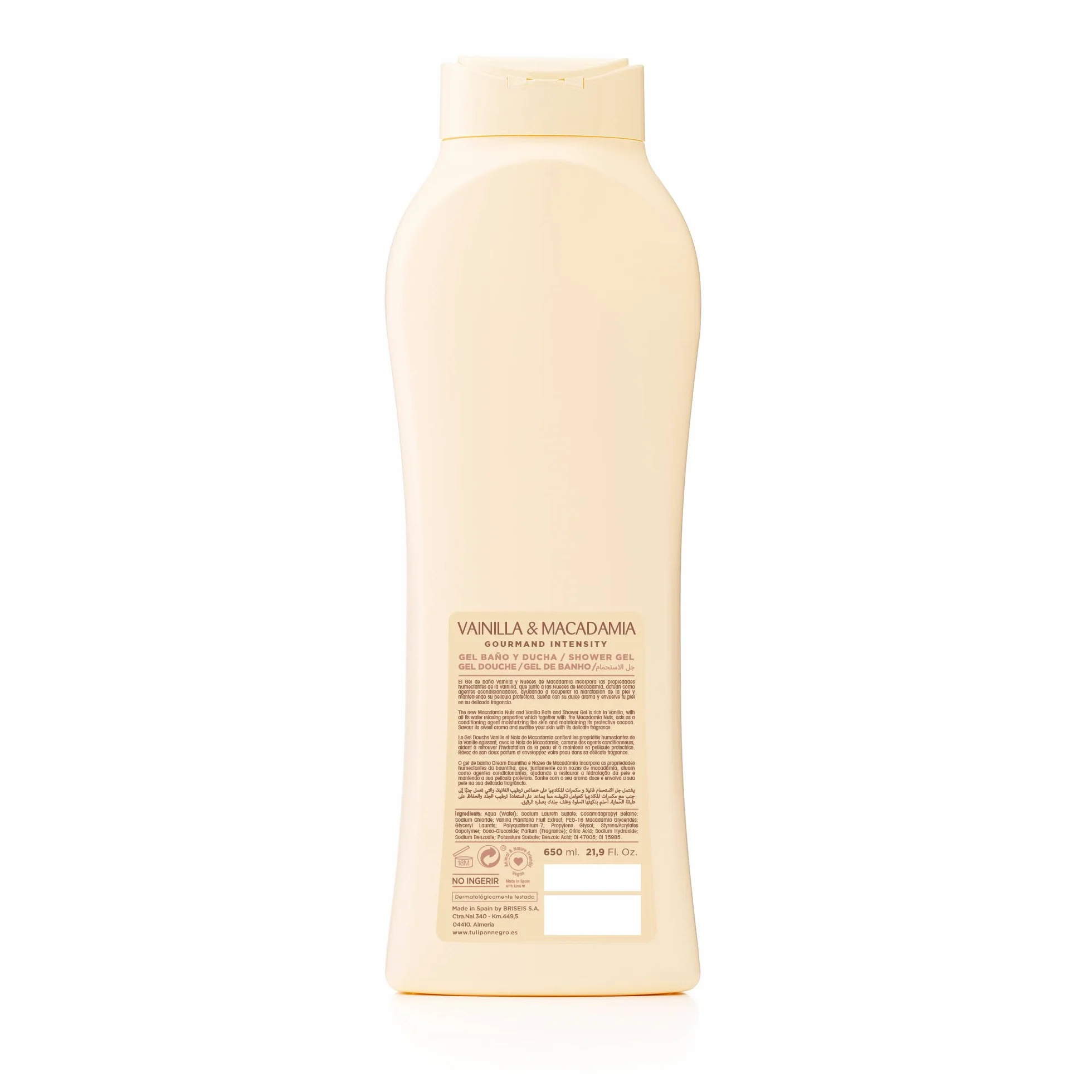 Tulipán Negro Gel de Baño Vainilla y Macadamia Nutritivo e Hidratante 650 ml