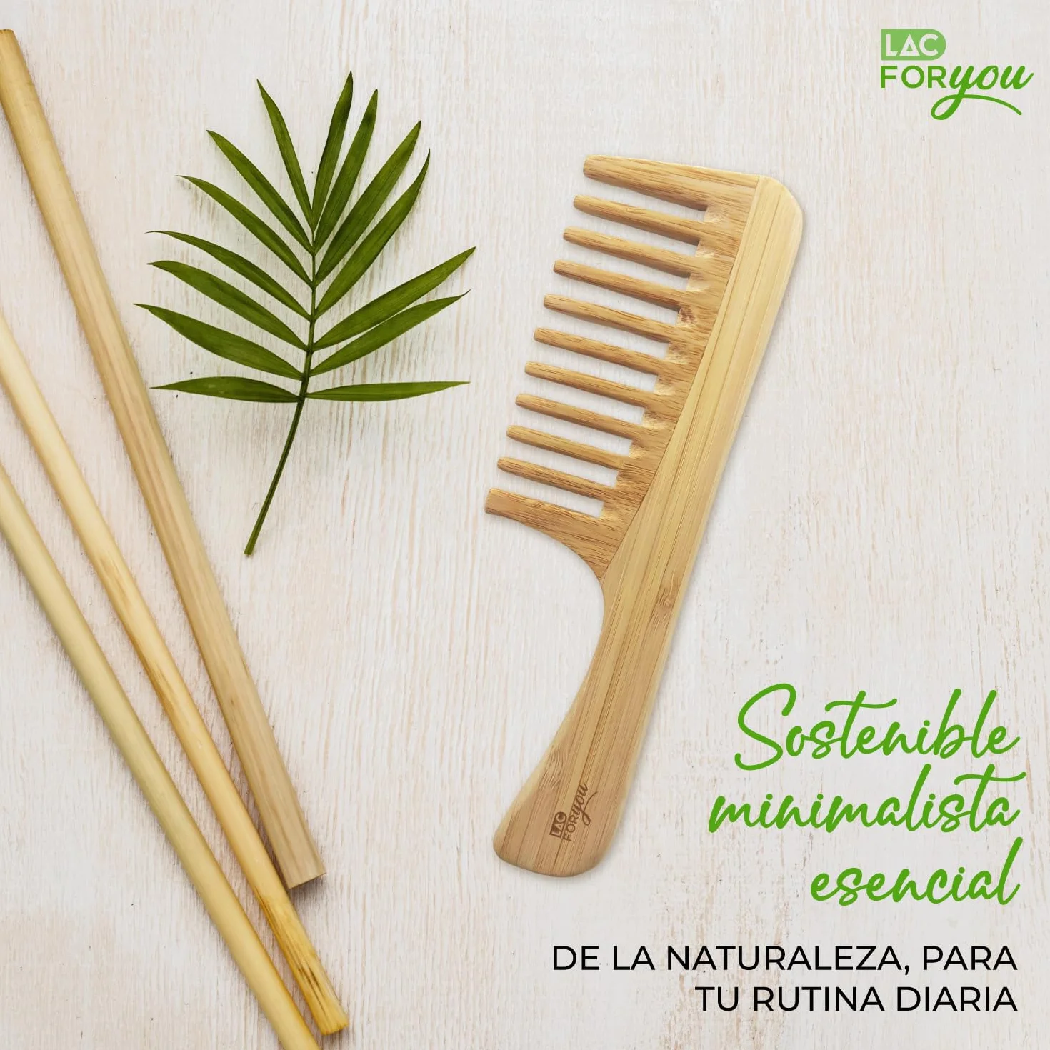 Peine Puas Anchas Antifrizz Natural Madera para Pelo Rizado