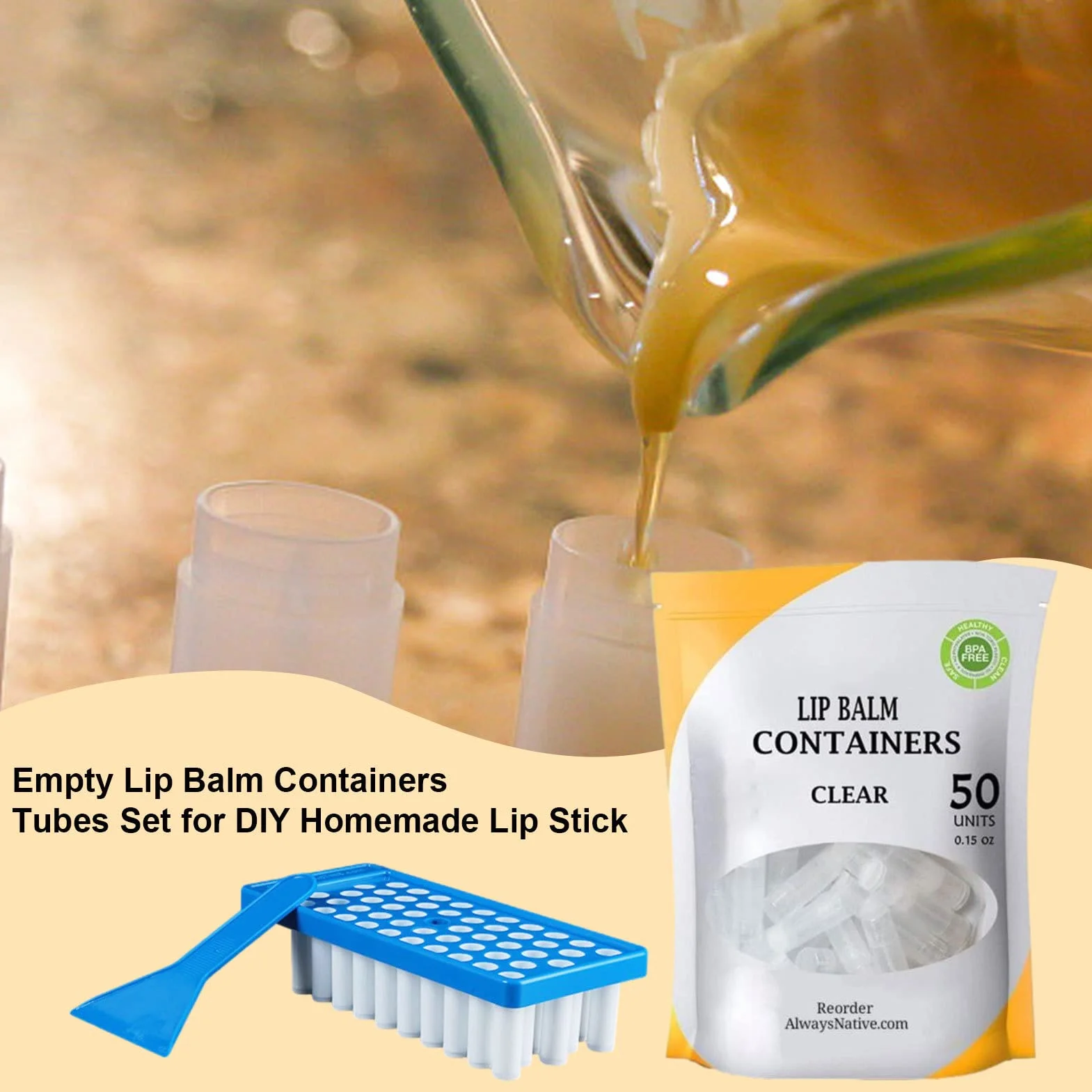 Kit de elaboración de bálsamo labial con bandeja de relleno, espátula y 50 tubos vacíos