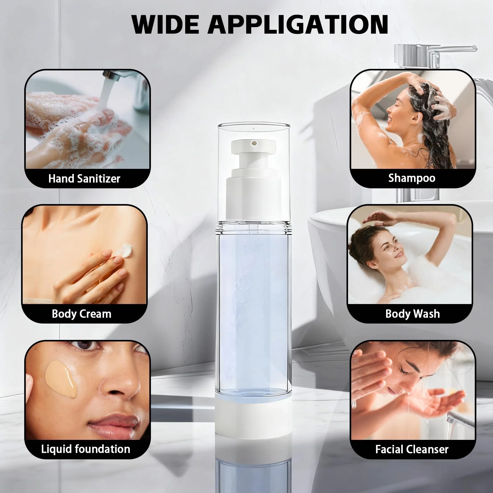 80ml Dispensador De Crema 6 Piezas Airless Pump Dispensador Crema, Botellas De Loción Al Vacío, Rellenables, con Pegatinas, para Loción, Crema Facial, Crema De Manos, Champús, Acondicionadores