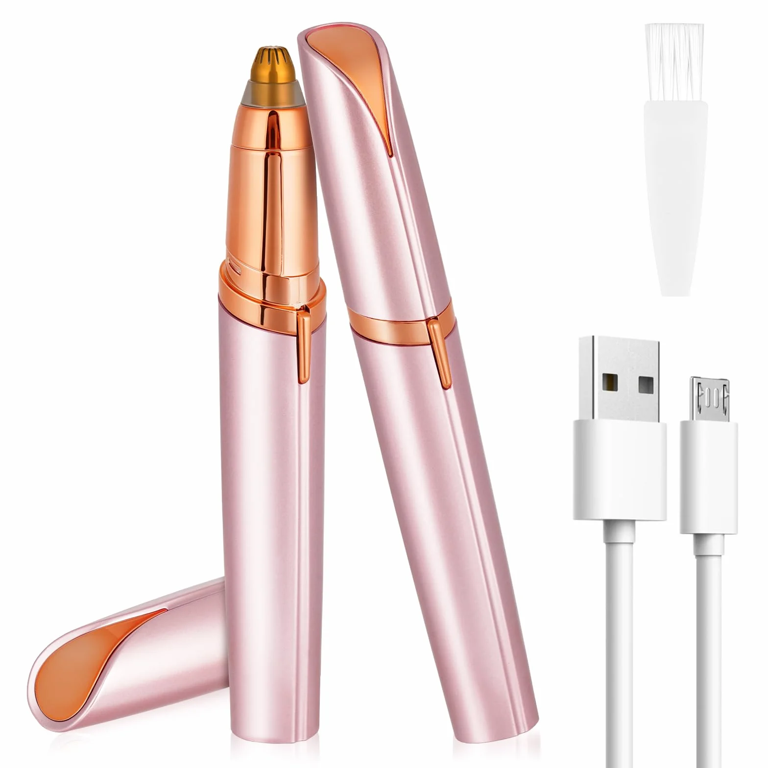 Depiladora Facial Mujer, Depiladora Cejas Mujer Eléctrica, Sin dolor Eléctrica Removedor de Vello Facial, Portátil, USB Recargable y Luz LED, para Cara Nariz Labio (Oro rosa)