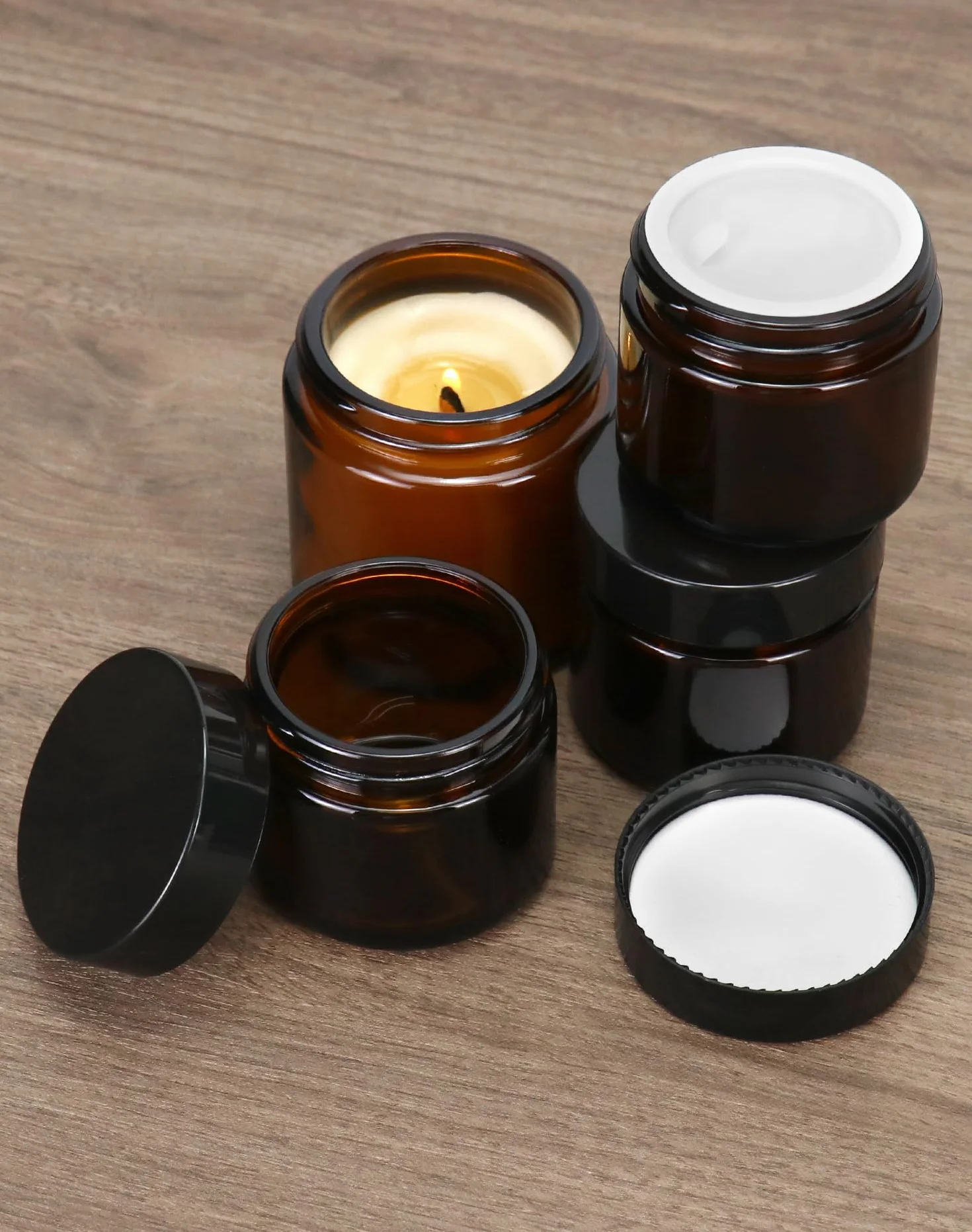 Frascos de vidrio ámbar 60 ml con tapas negras protección UV para aceites esenciales